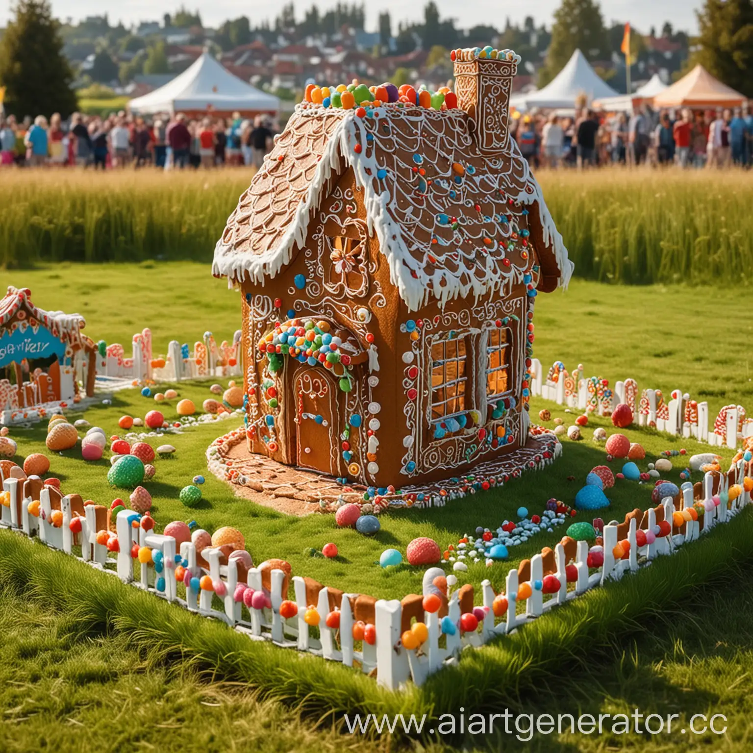 Giant-Gingerbread-House-in-Festive-Field-Setting