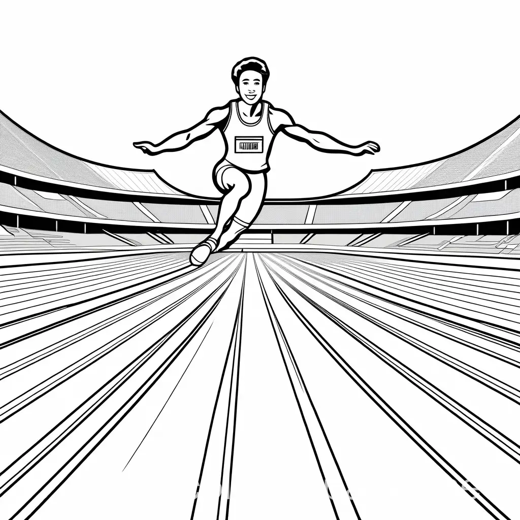 create a large image of  long jump game in olympic games for a coloring book with WHITE background and no shading, Coloring Page, black and white, line art, white background, Simplicity, Ample White Space. The background of the coloring page is plain white to make it easy for young children to color within the lines. The outlines of all the subjects are easy to distinguish, making it simple for kids to color without too much difficulty