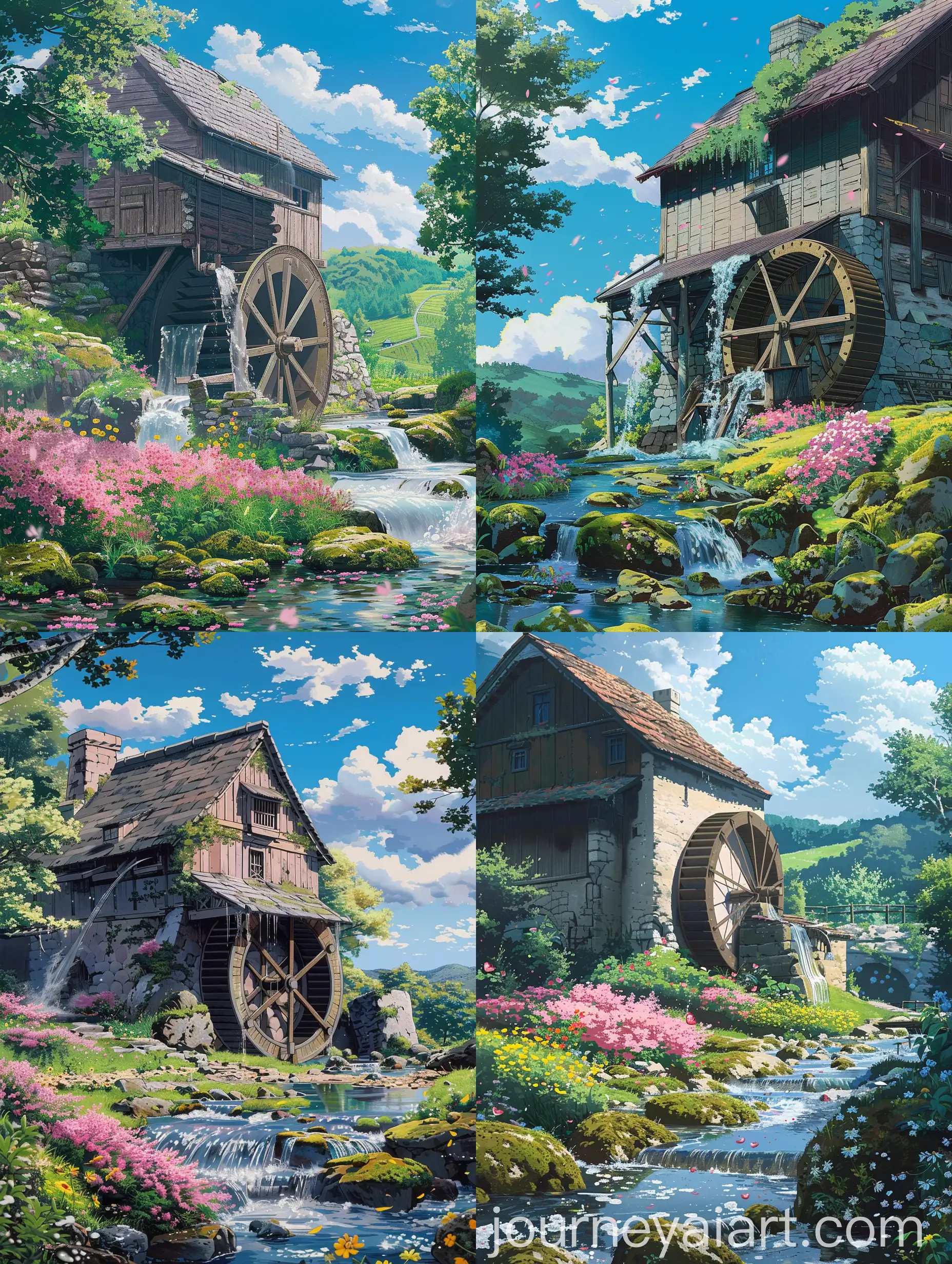 Tranquil-Old-Farmhouse-with-Water-Wheel-and-Wildflowers