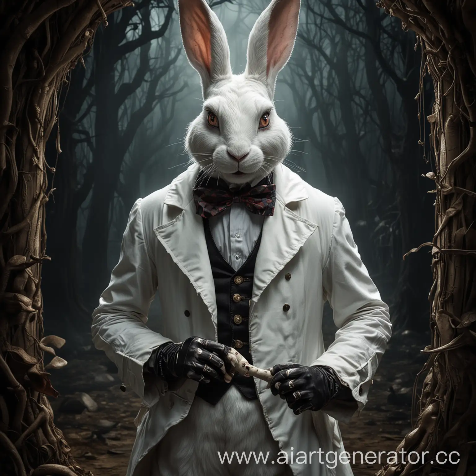 White-Rabbit-from-Alices-Wonderland-in-Dark-and-Scary-Surroundings