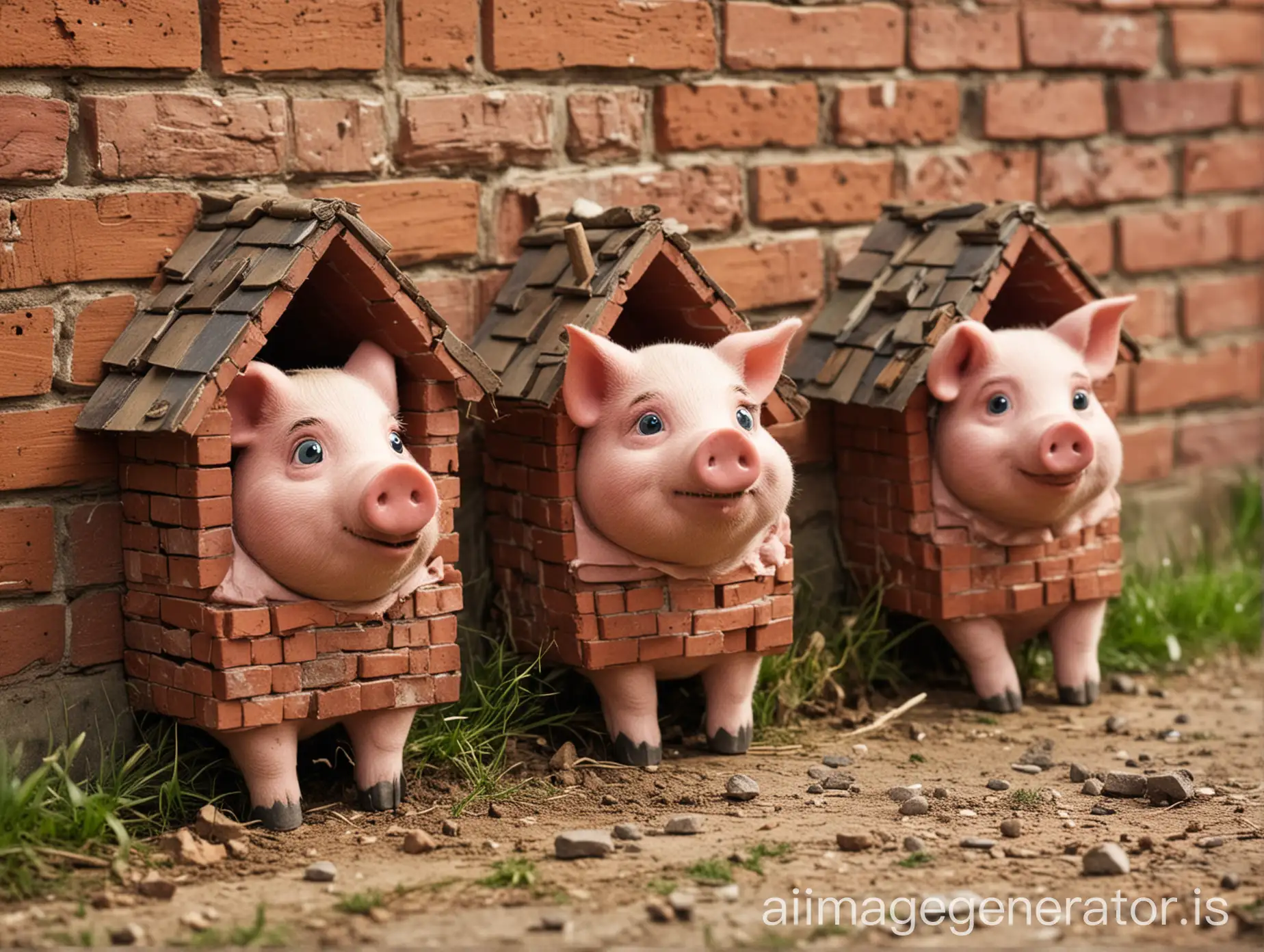 Three-Little-Pigs-in-Brick-Houses-Illustration