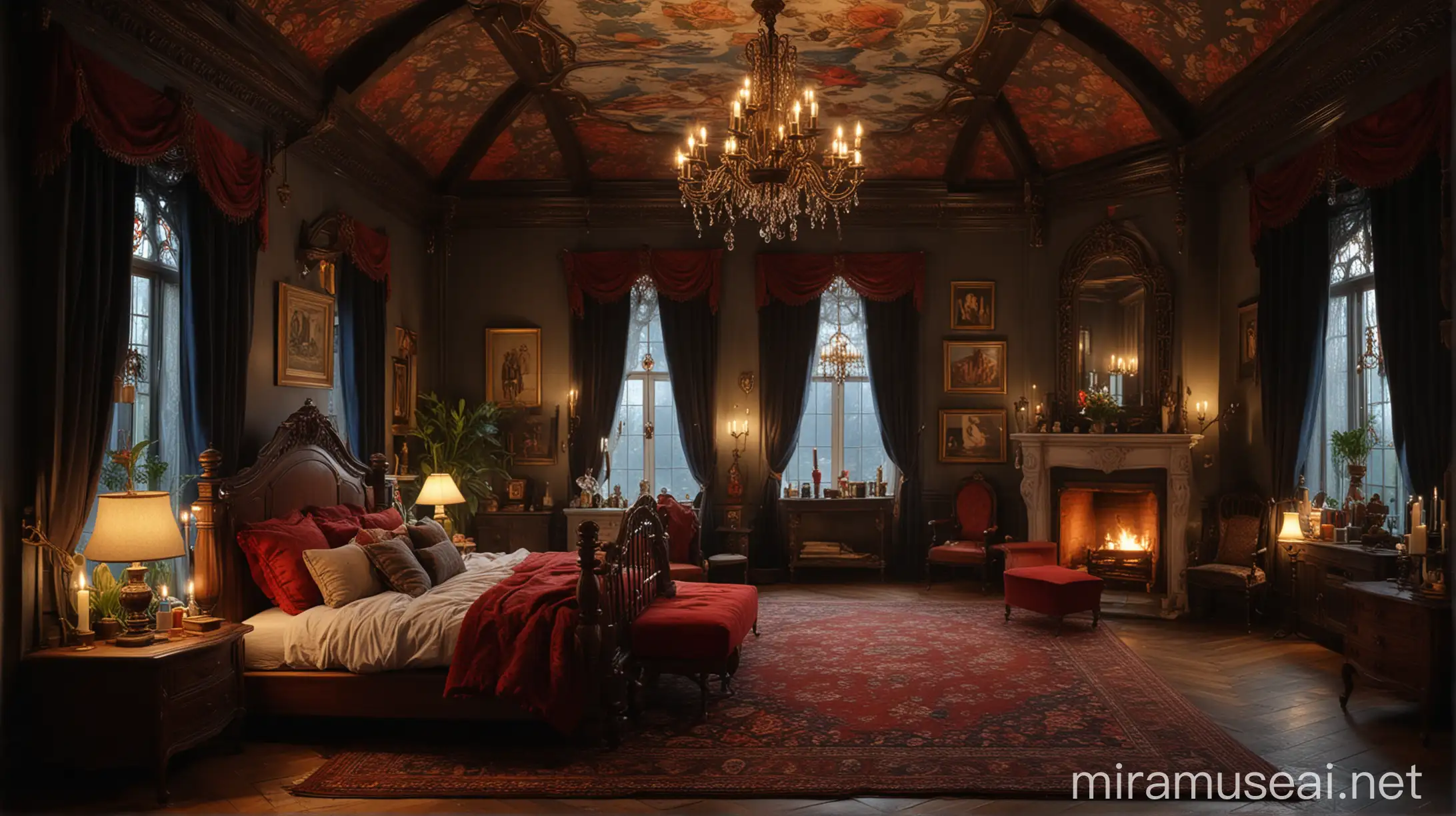 Luxurious Gothic Bedroom with FourPoster Bed and Velvet Drapes