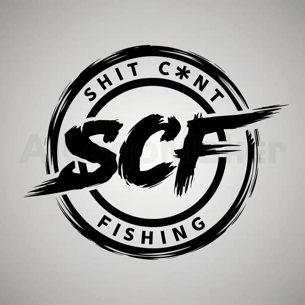 a logo design,with the text "Shit C*nt Fishing", main symbol: The input text "Shit C*nt Fishing" should not be translated since it is already in English. It contains offensive language and should be used with caution. The main symbol of the logo design remains the same, i.e., the letters 'SCF' in a circle with a rough brush stroke.,Moderate,clear background