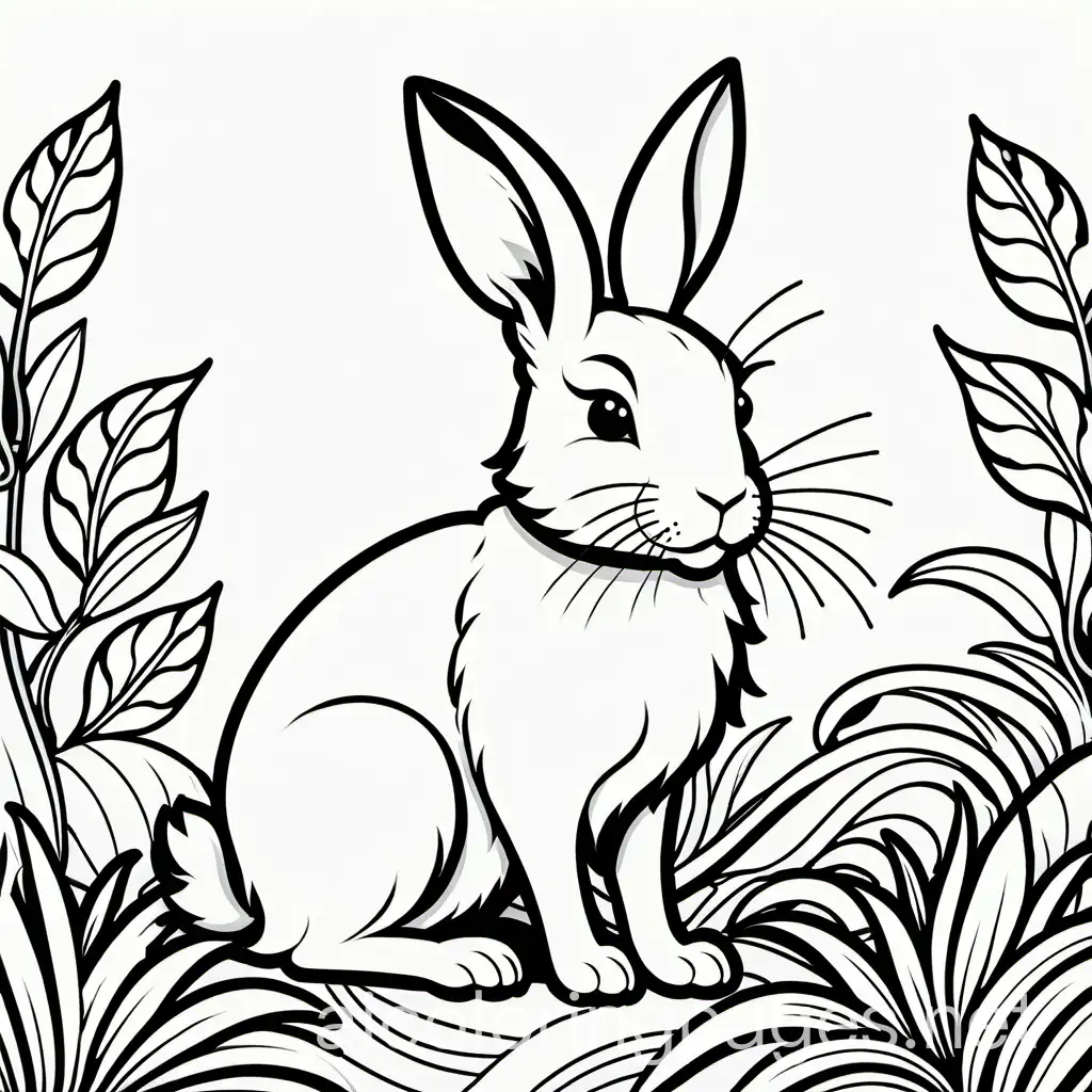 Rabit, Coloring Page, black and white, line art, white background, Simplicity, Ample White Space. The background of the coloring page is plain white to make it easy for young children to color within the lines. The outlines of all the subjects are easy to distinguish, making it simple for kids to color without too much difficulty