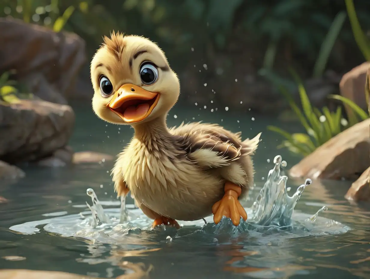 baby duck, jumped into the water, 3d disney inspire
