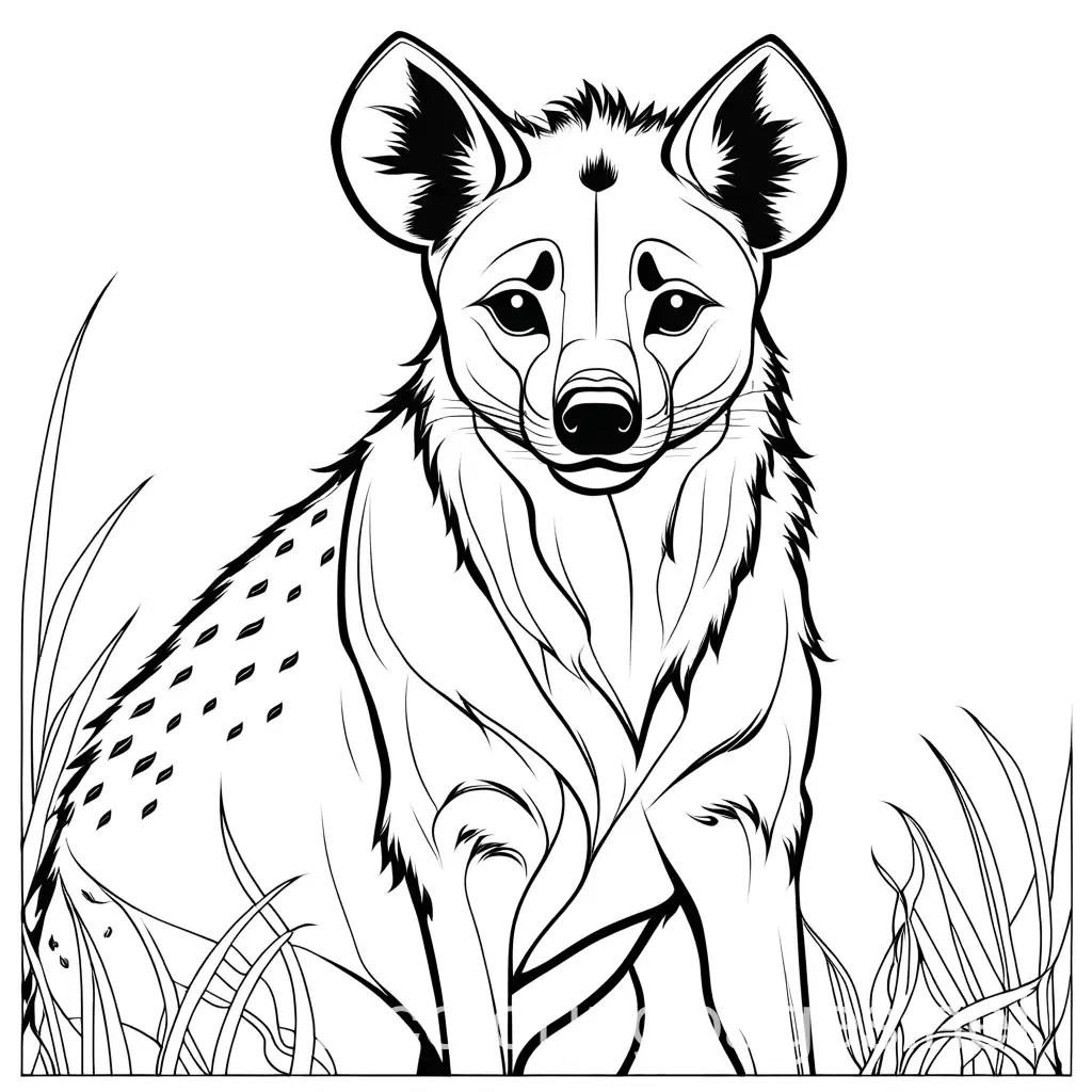 Wildlife Hyena, Coloring Page, black and white, line art, white background, Simplicity, Ample White Space