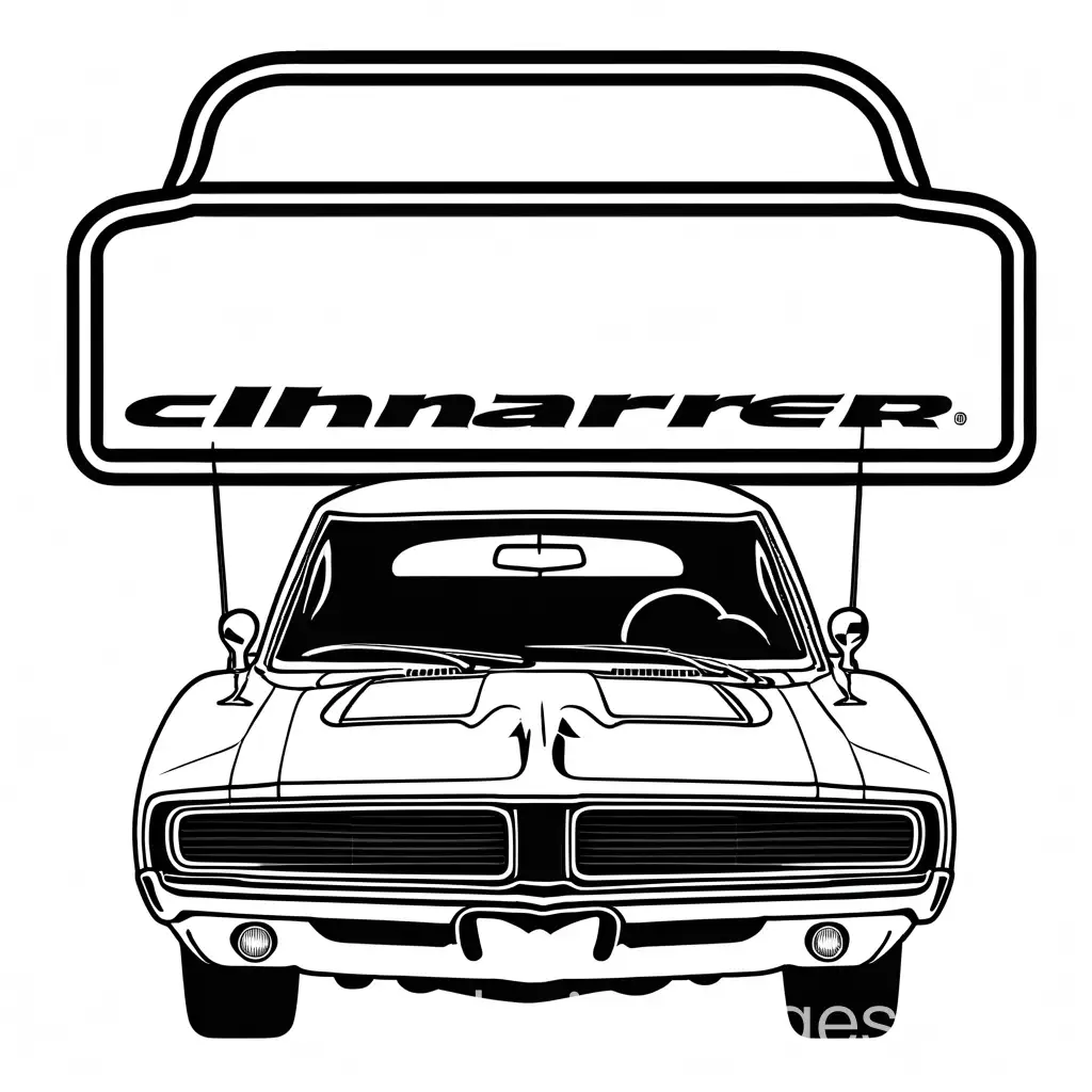 1970 Dodge Charger coloring page, Coloring Page, black and white, line art, white background, Simplicity, Ample White Space. The background of the coloring page is plain white to make it easy for young children to color within the lines. The outlines of all the subjects are easy to distinguish, making it simple for kids to color without too much difficulty
