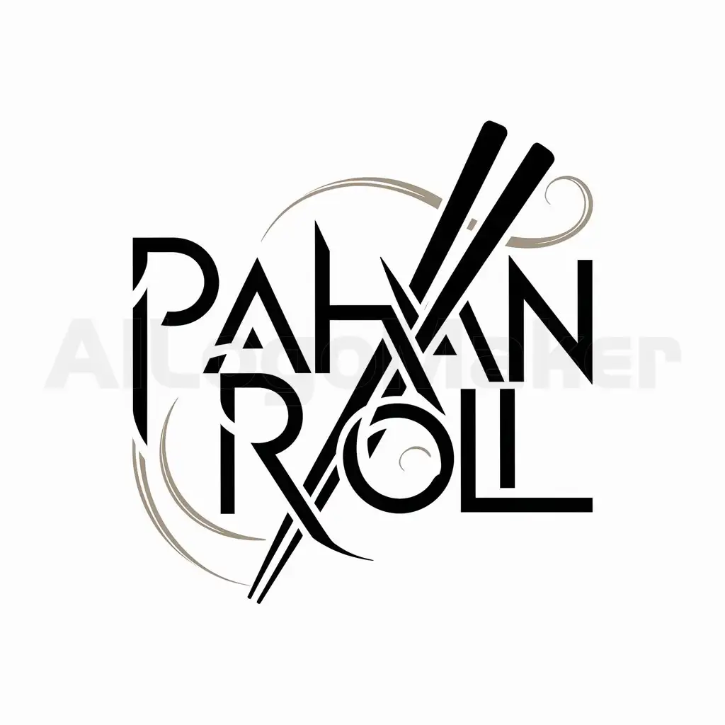 a logo design,with the text "PaHan roll", main symbol:Chinese chopsticks,complex,clear background