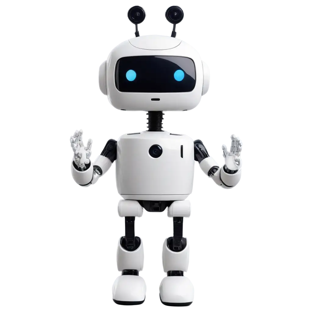 white robot with head and upper abdomen, no leg. It has robot hands with open hands to wave