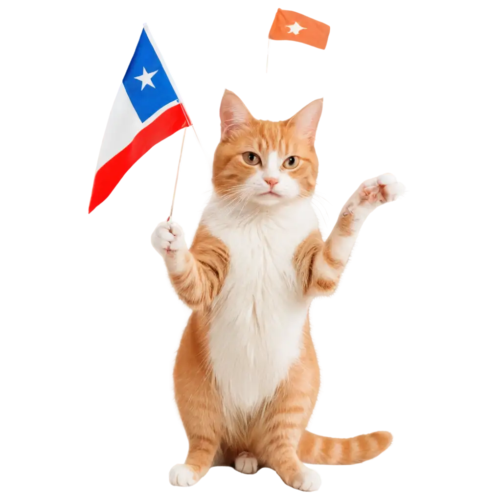 A ORANGE CAT WITH FLAGS