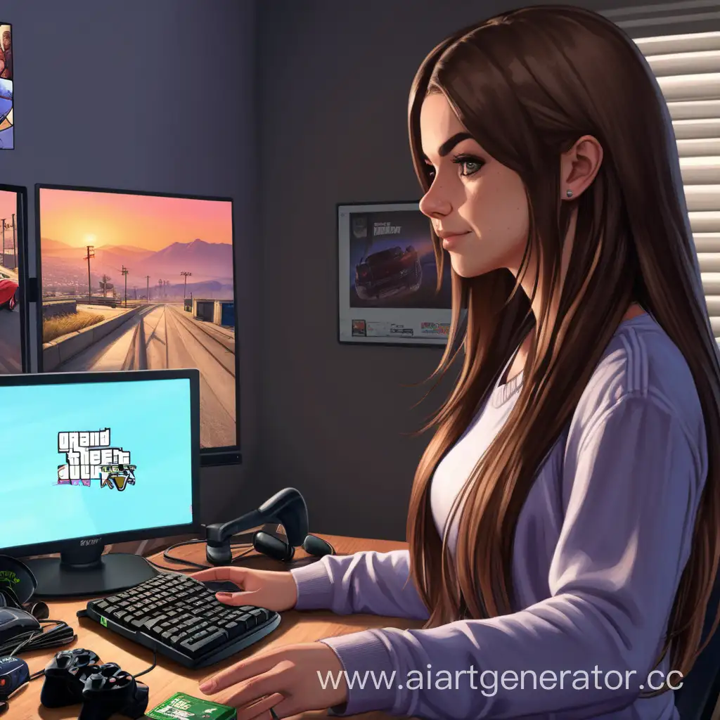Gamer-Girl-Engrossed-in-GTA-5-RP-with-Long-Brown-Hair