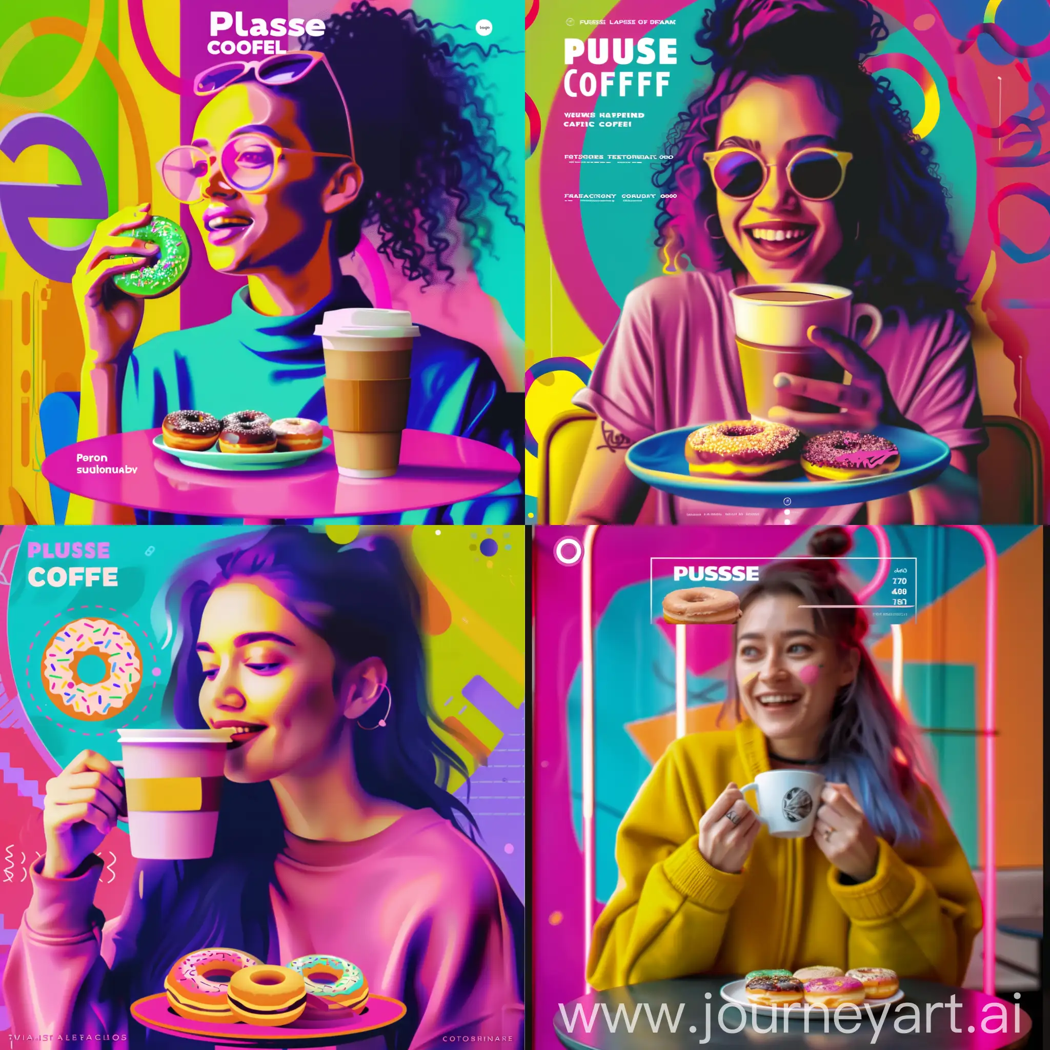 Stylish-Woman-Enjoying-Coffee-and-Donuts-in-Vibrant-Caf-Atmosphere