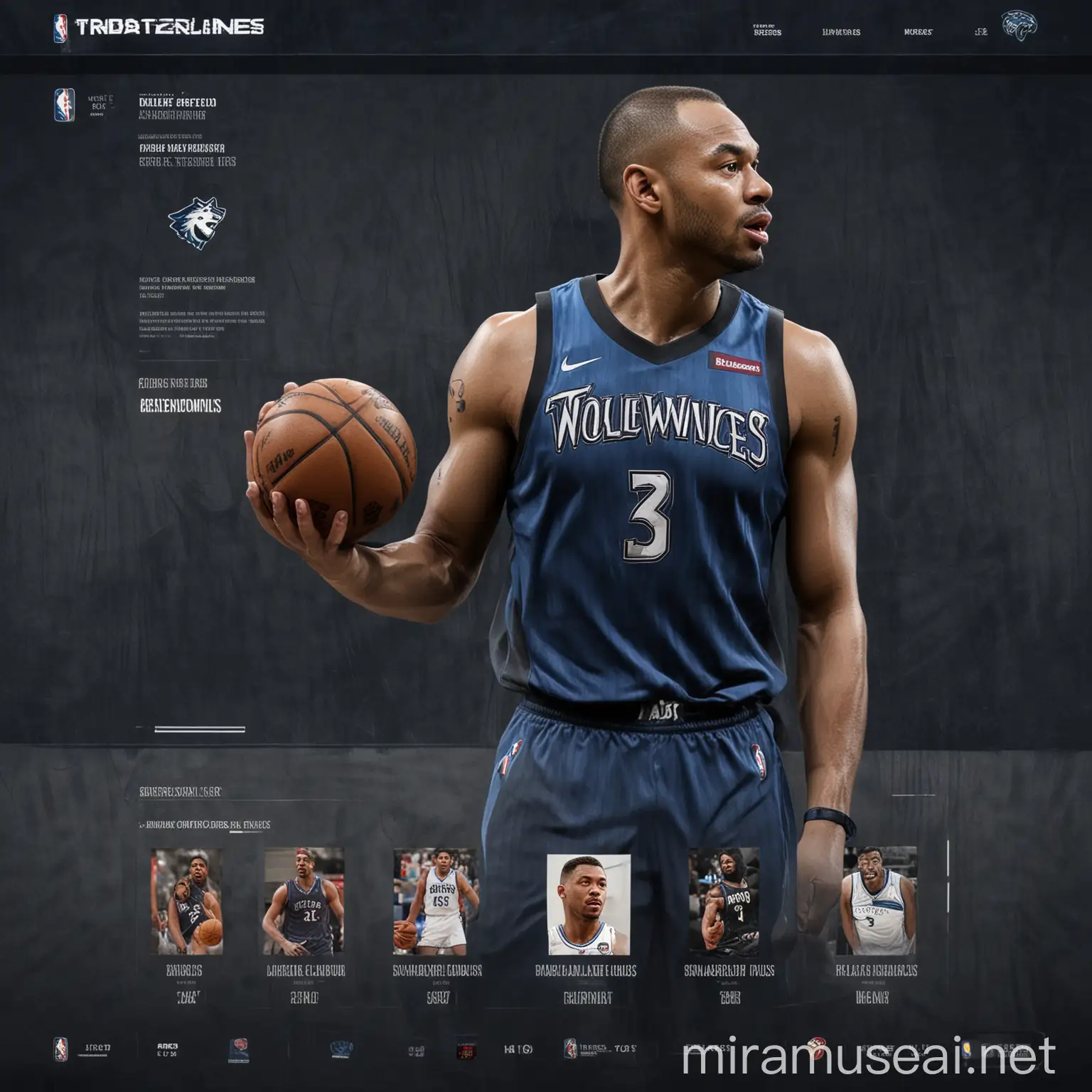 设计一个NBA森林狼队网页UI，有导航，有焦点图，有球员爱德华兹，唐斯等球员信息，和比赛图集