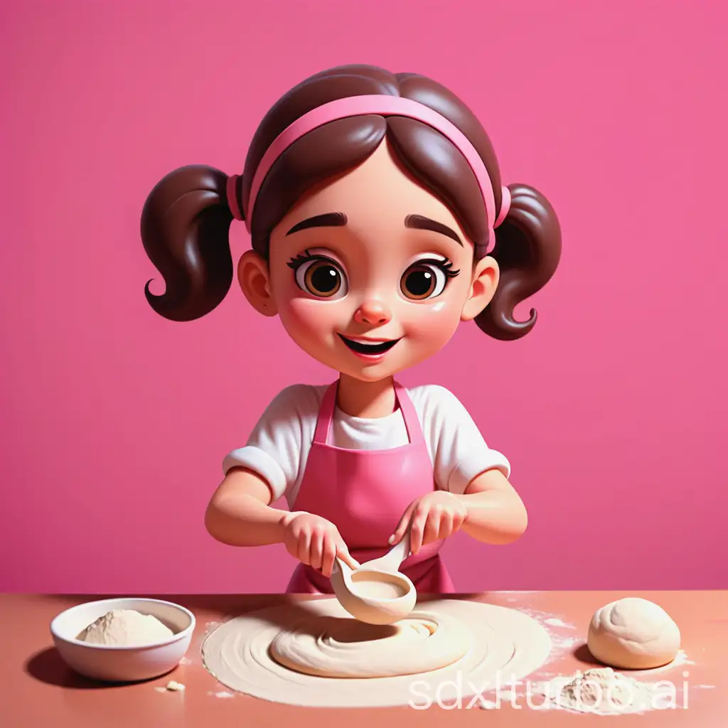 a cartoon girl is making dough on a pink background