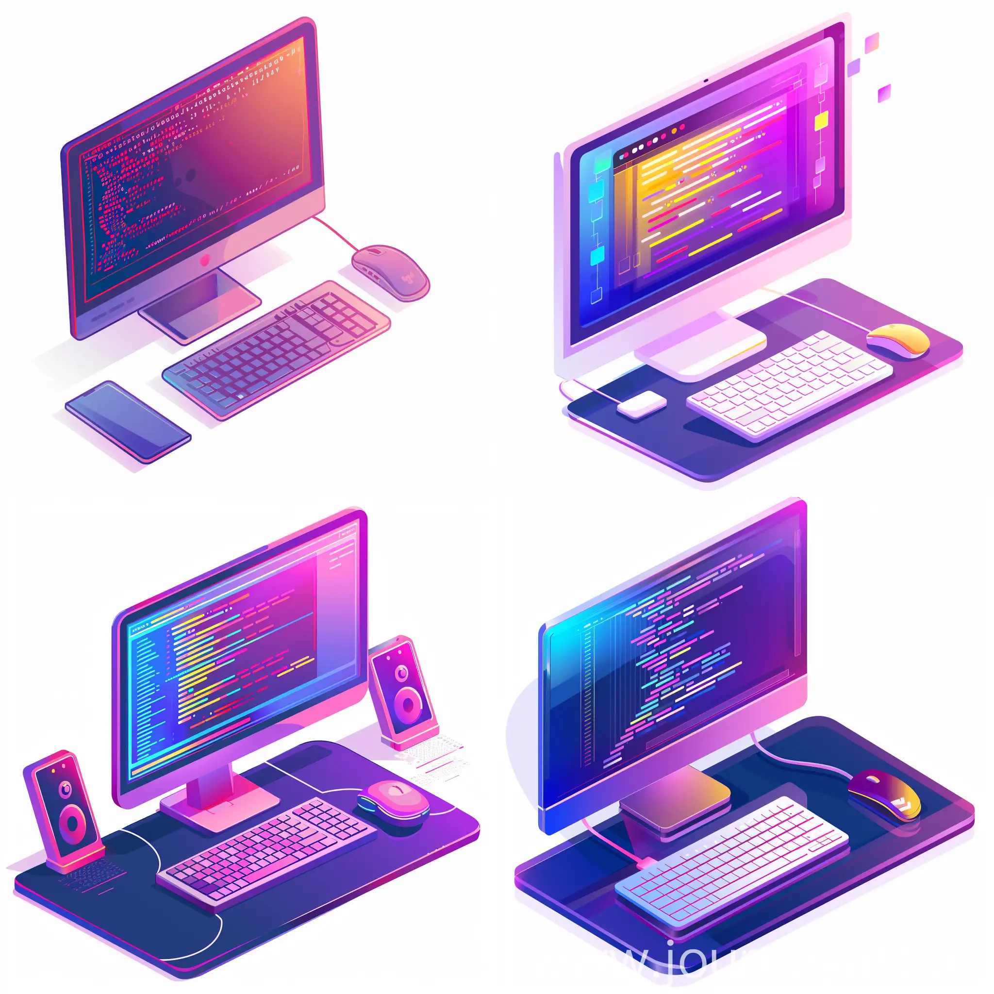Coding-Monitor-with-Keyboard-and-Mouse-in-Color-Gradient