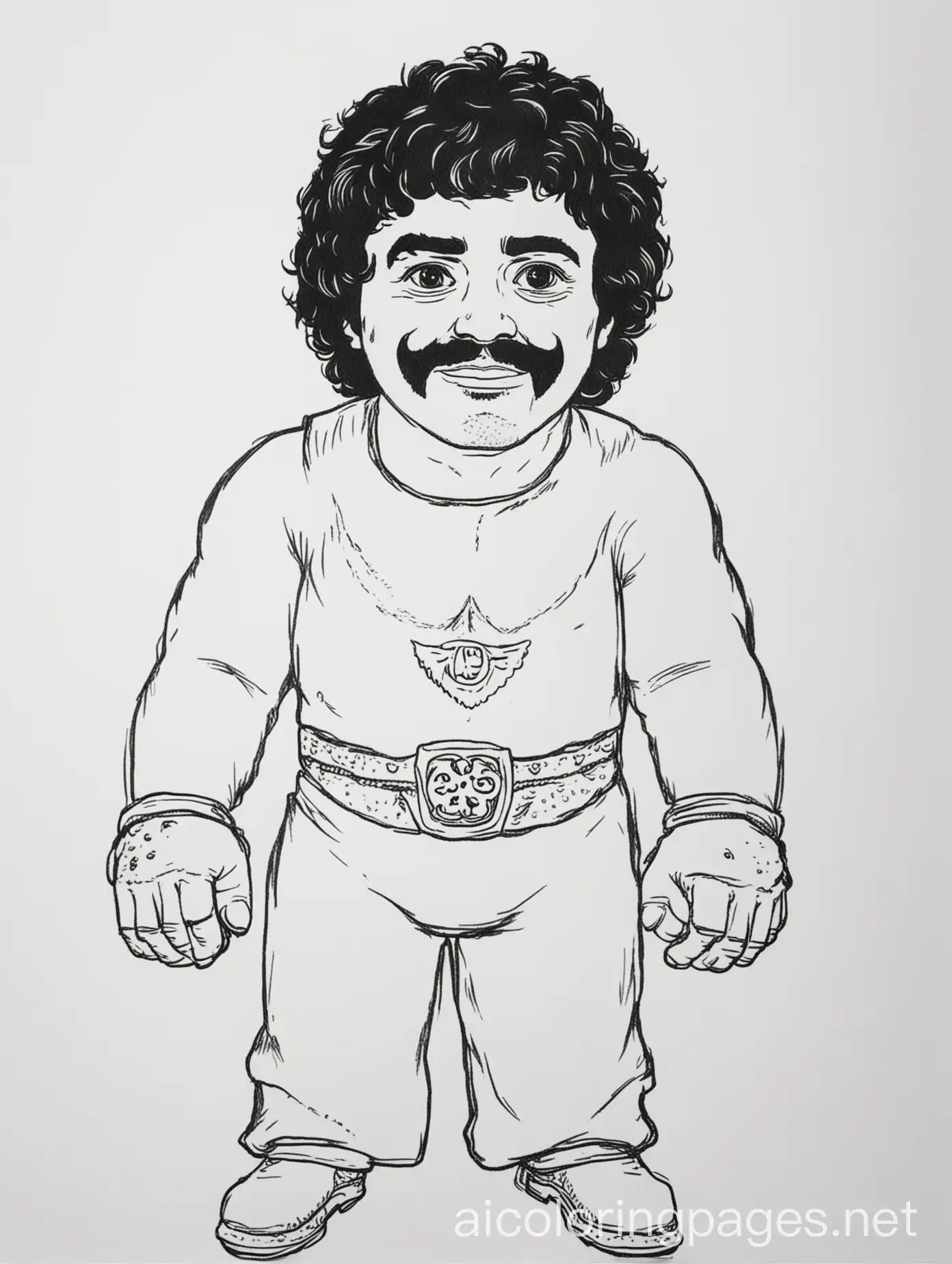 NACHO LIBRE, Coloring Page, black and white, line art, white background, Simplicity, Ample White Space. The background of the coloring page is plain white to make it easy for young children to color within the lines. The outlines of all the subjects are easy to distinguish, making it simple for kids to color without too much difficulty