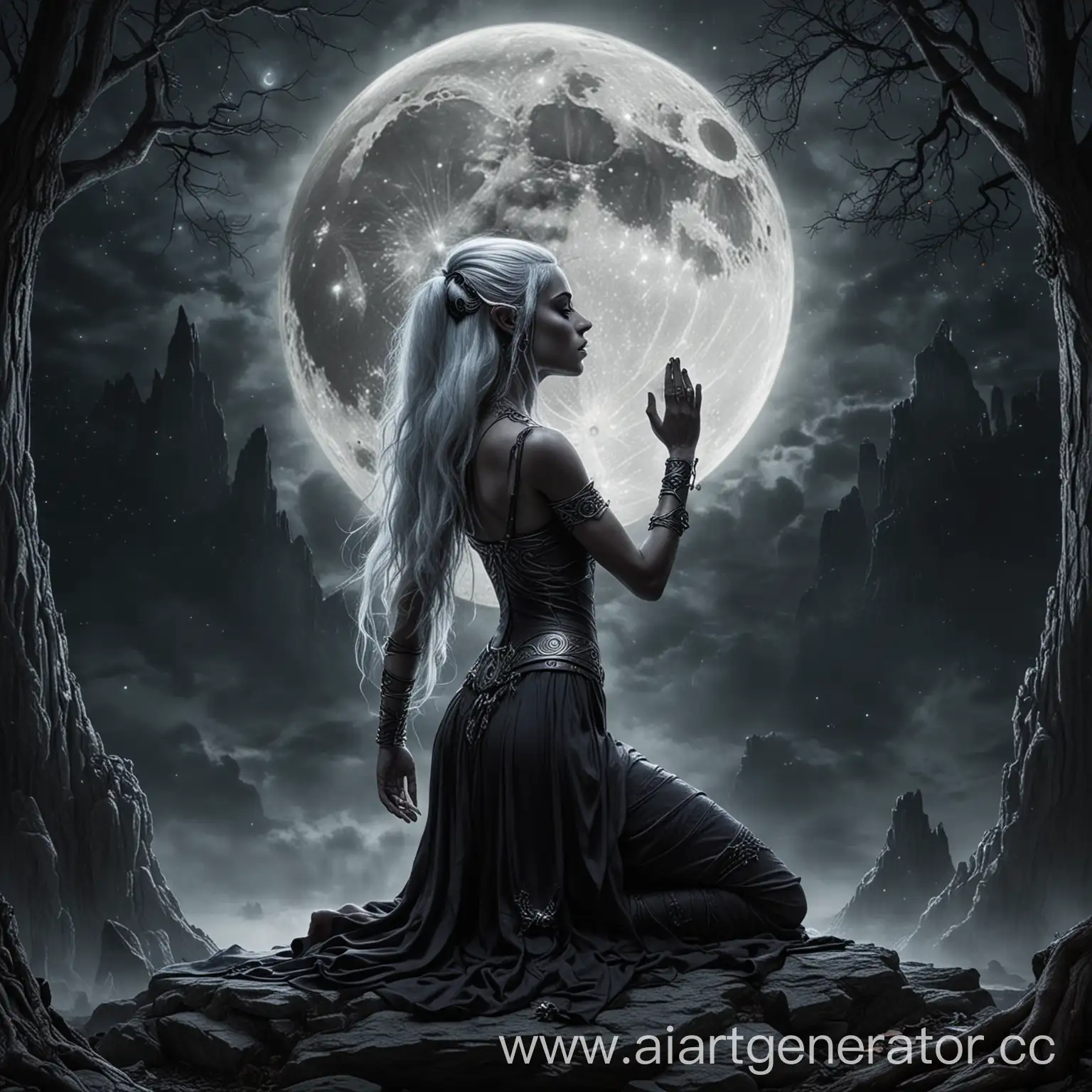 темная эльфийка молится богине луны