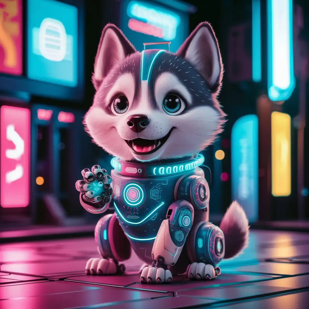 husky cute  cyber robot happy stylized  3d