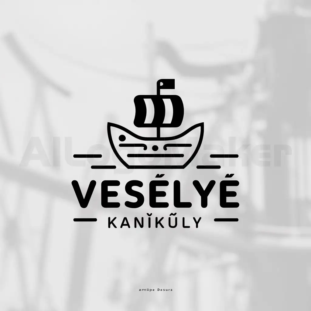 a logo design,with the text "Amusement park 'Veselye kanikuly'", main symbol:pirate ship,Minimalistic,be used in entertaining park industry,clear background