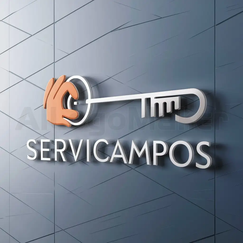 a logo design,with the text "ServiCampos", main symbol:Una llave de mantenimiento con una mano,Moderate,be used in Others industry,clear background