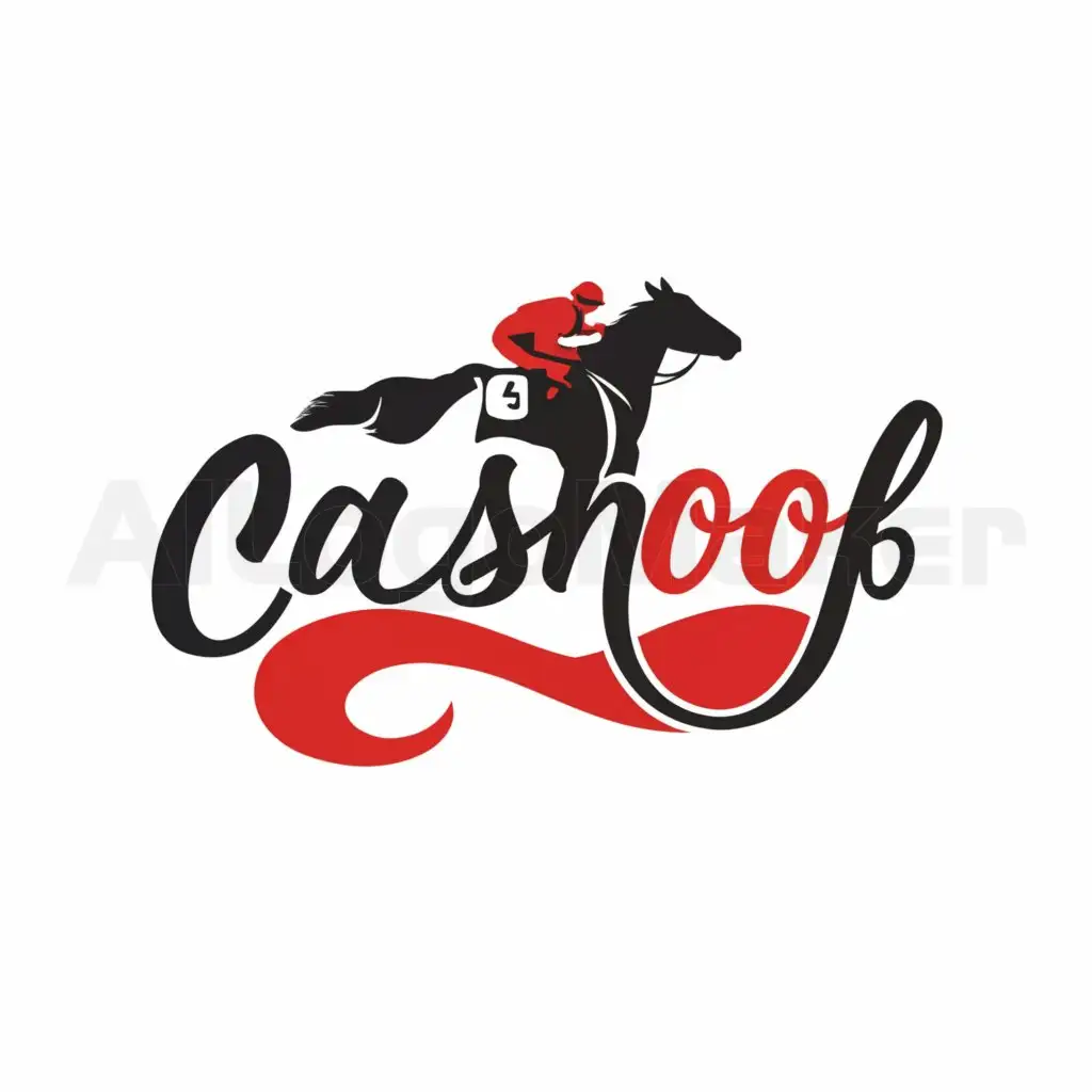 a logo design,with the text "Cashoof", main symbol:"Cashoof" is our entry-level brand offering an accessible entry point into the world of racehorse ownership. With a focus on affordability and inclusivity, we aim to attract a wide range of individuals, including first-time investors and casual racing fans.

Key Elements:

Incorporate a playful and memorable visual identity that reflects the brand's accessible and fun nature.
Utilize colors reminiscent of Manchester United to establish a sense of credibility and connection with our target audience.
Consider incorporating elements that evoke a sense of excitement and adventure, highlighting the thrill of horse racing ownership.

Color Palette: Red, white, and black (inspired by Manchester United colors) with additional bright and vibrant hues to convey energy and enthusiasm.

Style: Approachable and whimsical, with bold typography and engaging design elements that resonate with a diverse audience.
,Moderate,clear background