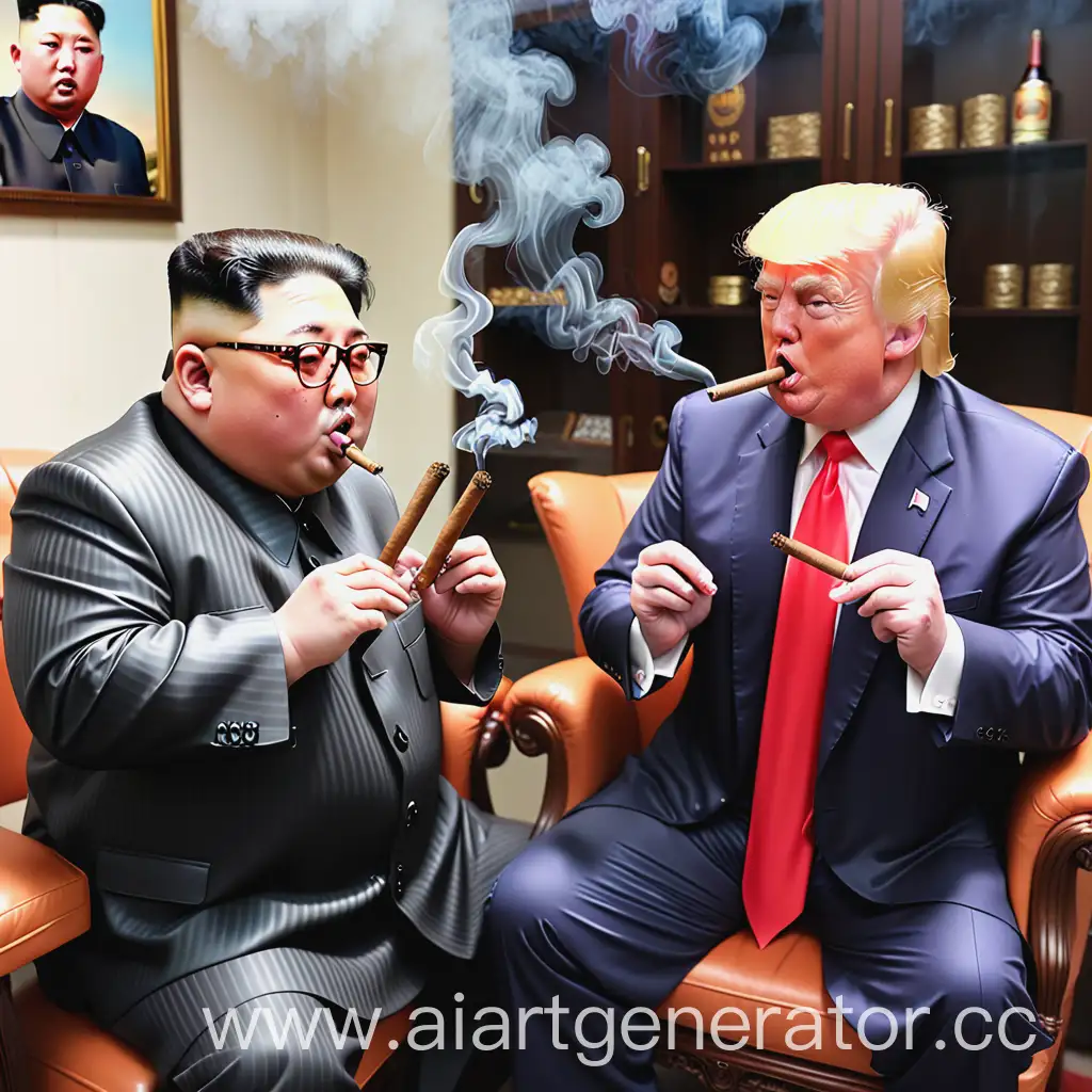 Kim-Jong-Un-and-Donald-Trump-Smoking-Cigars-in-a-Diplomatic-Meeting