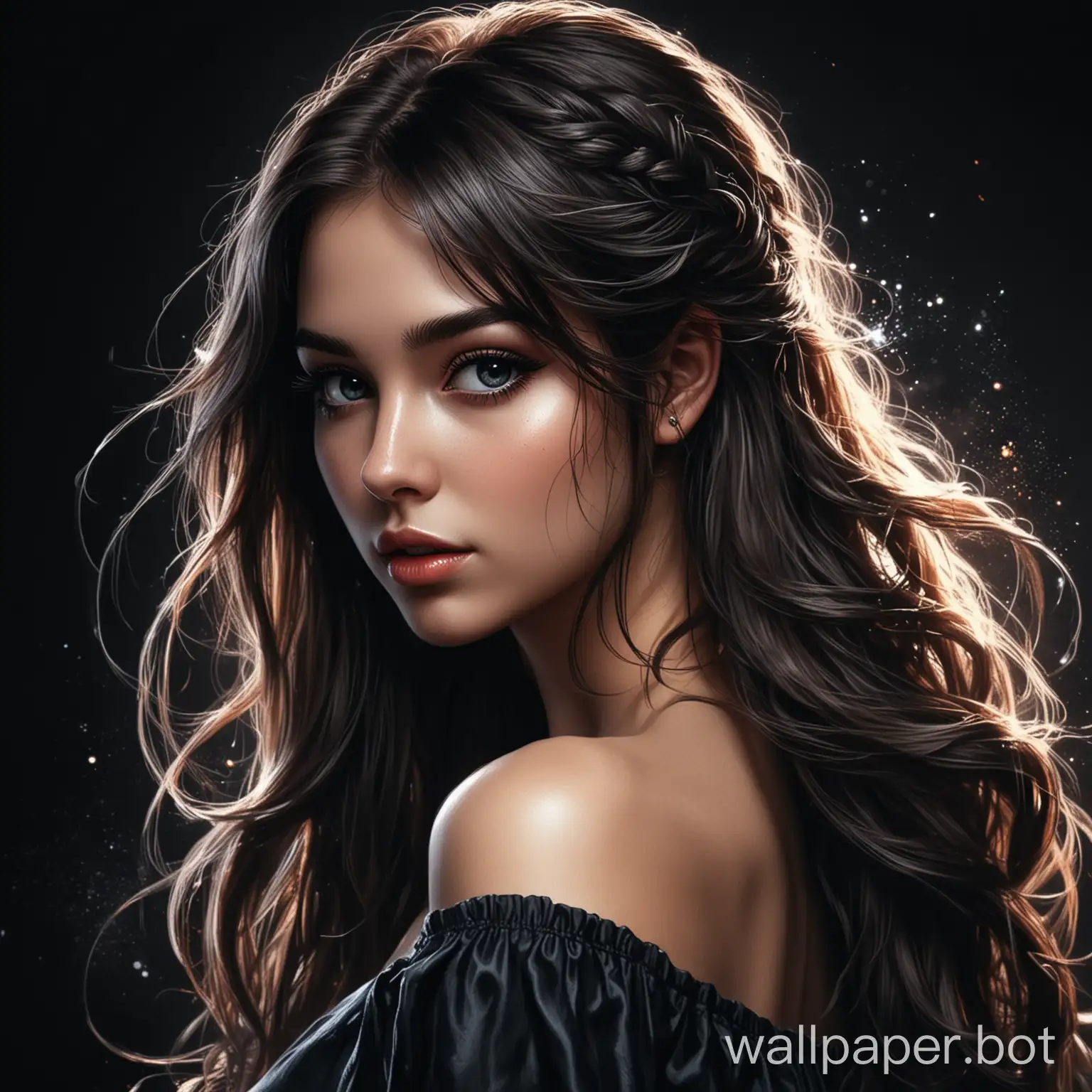 draw a fantasy beautiful girl on a black background