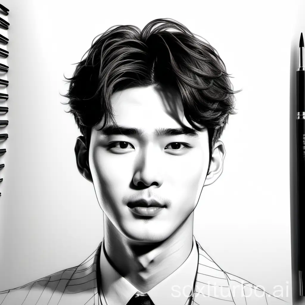 Lee-Jong-Suk-Sketch-Portrait-Detailed-Charcoal-Drawing-of-the-Handsome-Actor