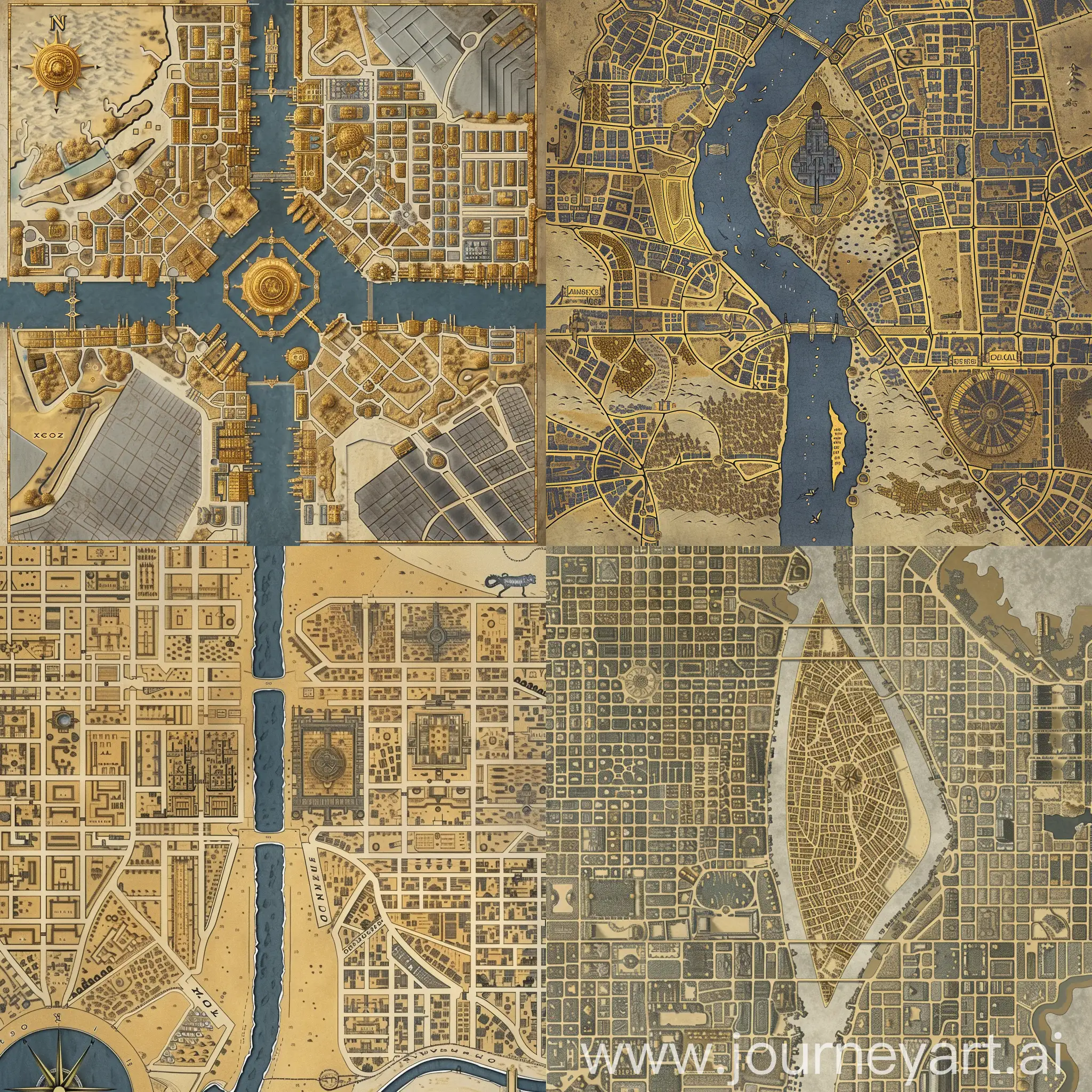 a map without any titles of the capital for playing D&D in the middle of the city there is a river dividing it into two parts:: blueprint::1 ancient::1 bulblighting::1 rivera::1 banksy::1 caravaggio::1 rembrandt::1 beige::1 gold::3 gray::2 cardboard::3 --v 6 --ar 16:9