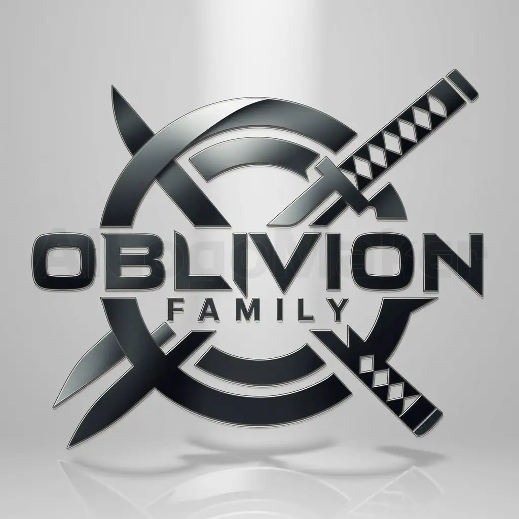 a logo design,with the text "Oblivion family", main symbol:Катана,complex,be used in Entertainment industry,clear background