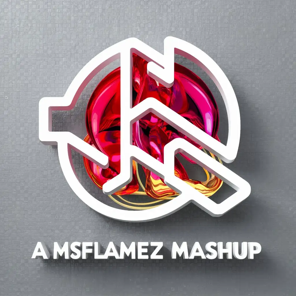 a logo design,with the text "A MsFlamez Mashup", main symbol:white outline,3d,red,pink,yellow,complex,clear background