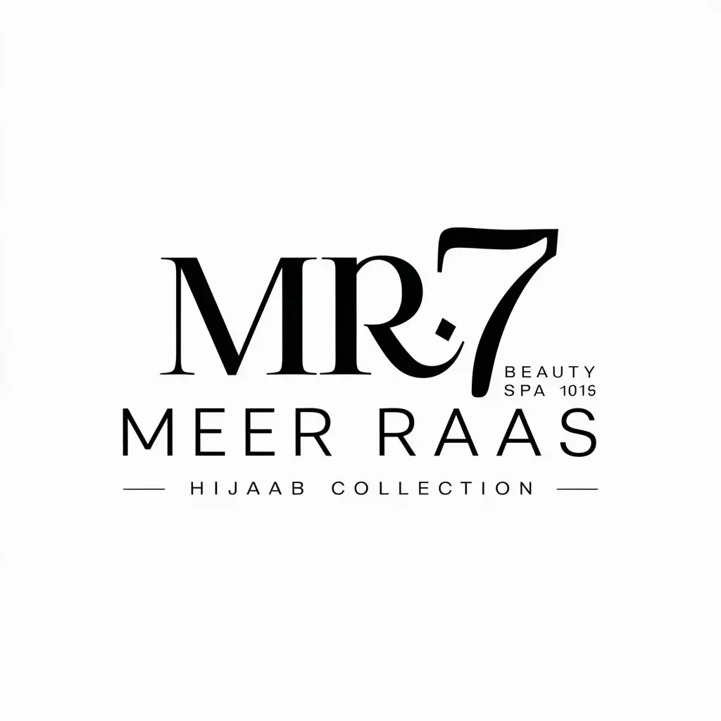 a logo design,with the text "MEER RAAS", main symbol:MR7 with HIJAAB Collection,Moderate,be used in Beauty Spa industry,clear background