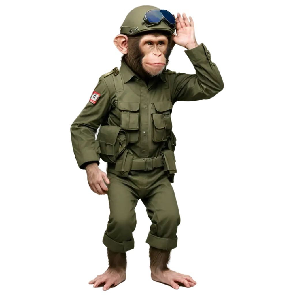 Tentara Monyet memakai baju tentara lengkap dengan helm seperti Israel defence force
