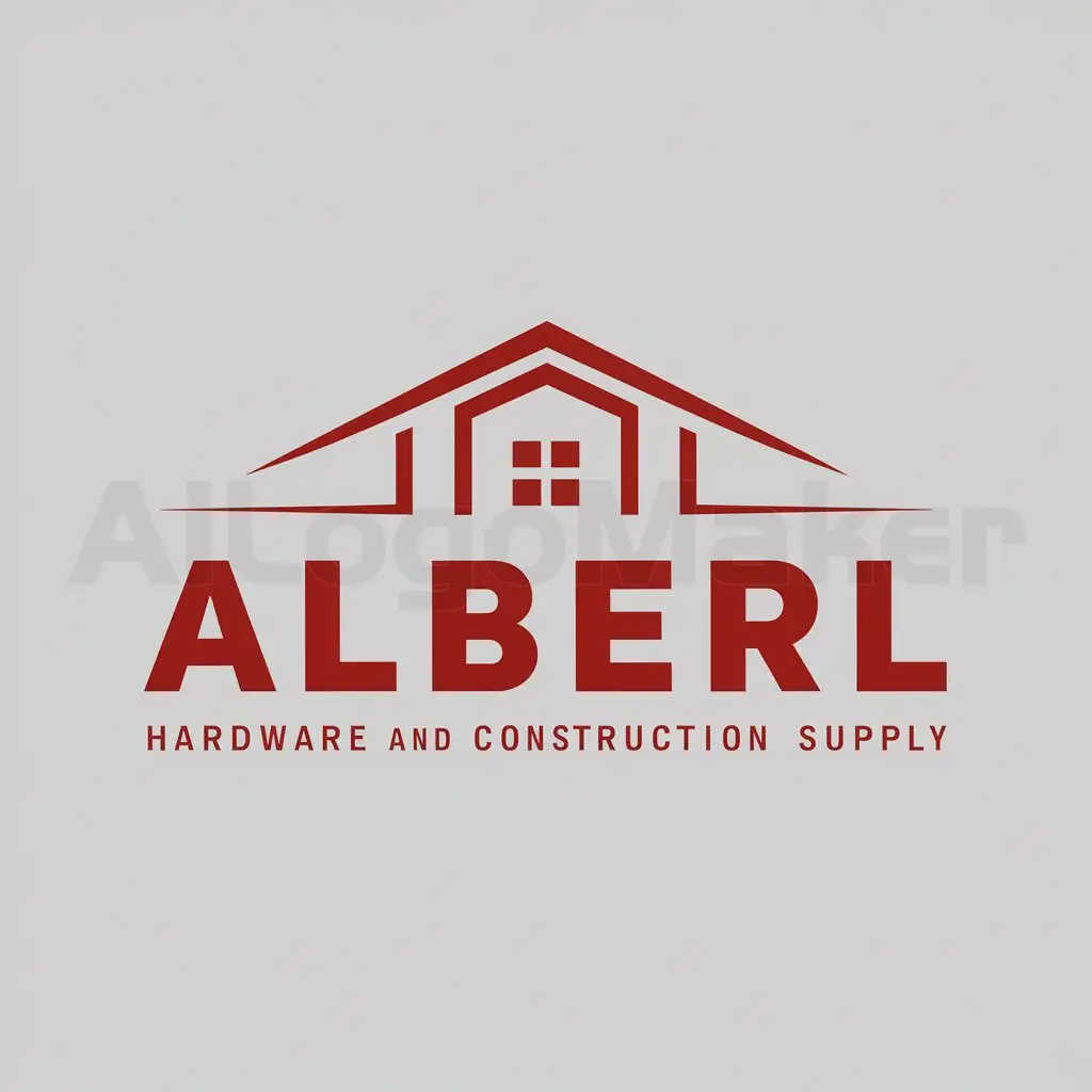 a logo design,with the text "ALBERL HARDWARE AND CONSTRUCTION SUPPLY", main symbol:BUILDING HOUSE , RED COLOR,Moderate,clear background