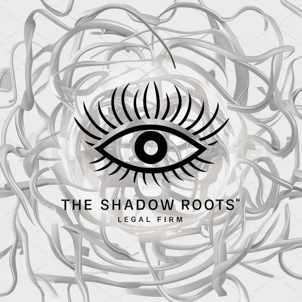 a logo design,with the text "The Shadow Roots", main symbol:Eye with black rooted eyelashes,complex,be used in Legal industry,clear background