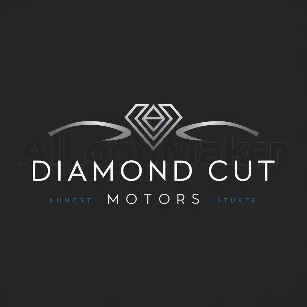 a logo design,with the text "DiamondCut Motors", main symbol: "Logo" "Diamond Cut Motors" should use a modern sans-serif font, include a diamond icon and automotive symbol, with a black, silver, and dark blue color scheme, in a minimalist and symmetrical style, and dimensions of 192 x 54 pixels.,Moderate,clear background
