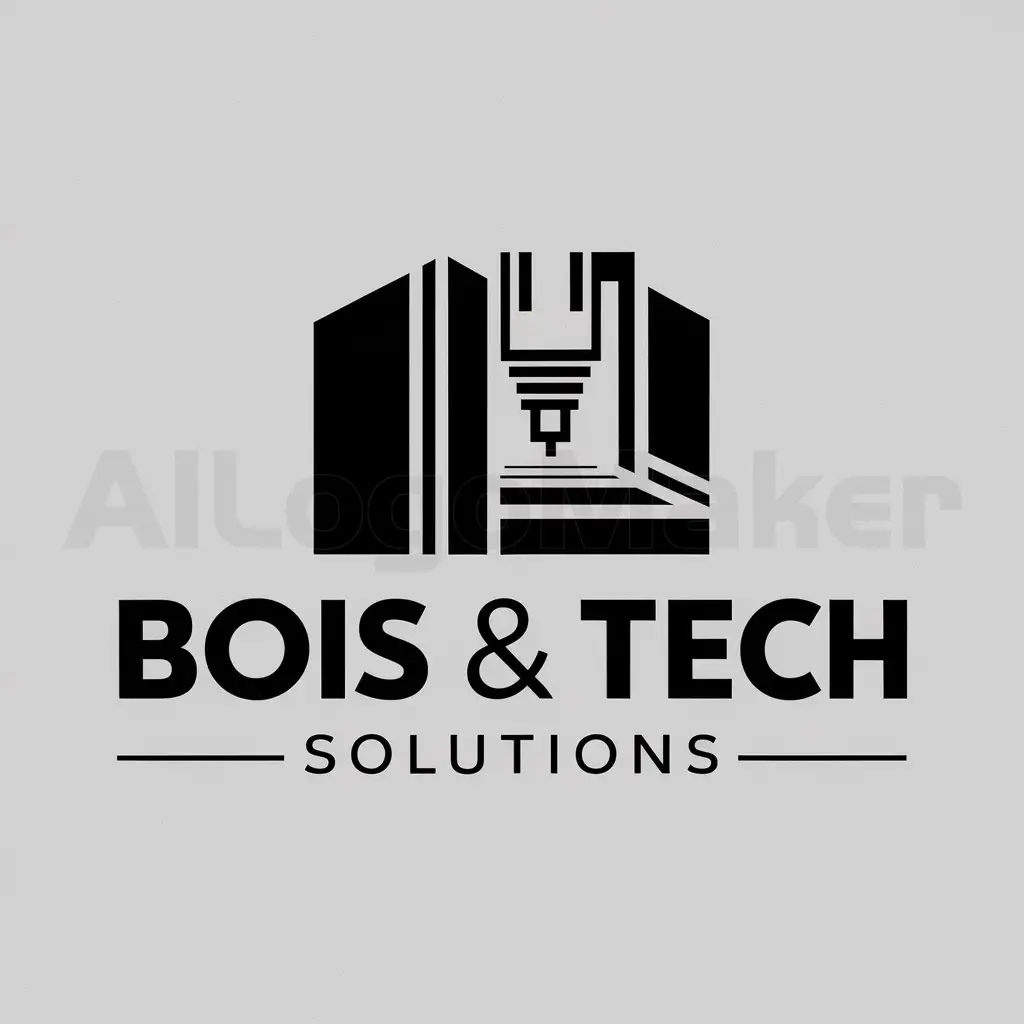 a logo design,with the text "BOIS & TECH SOLUTIONS", main symbol:PANNEAUX DE BOIS AVEC MACHINE CNC,Moderate,clear background