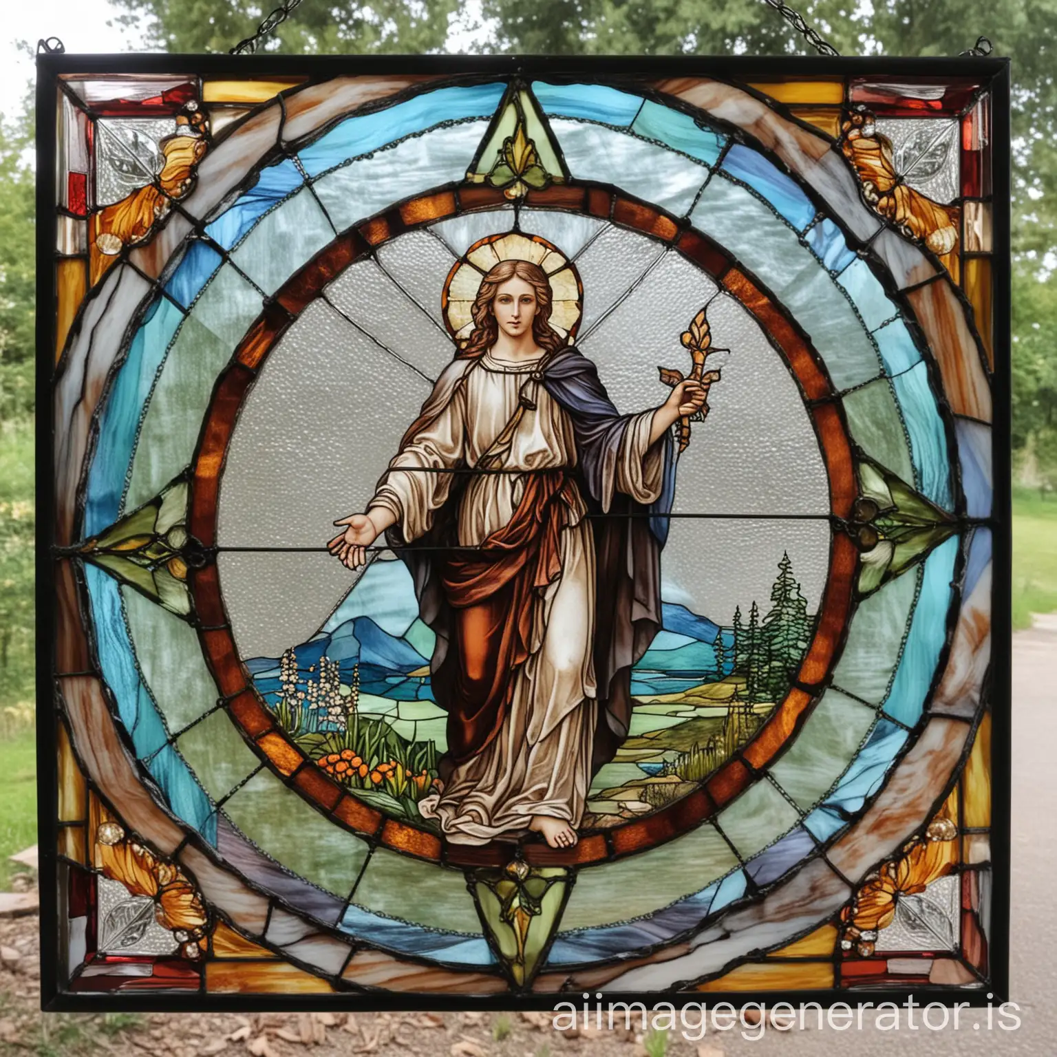 Stained-Glass-Triangle-Featuring-Saint-Gabriel-Multicolored-Beauty