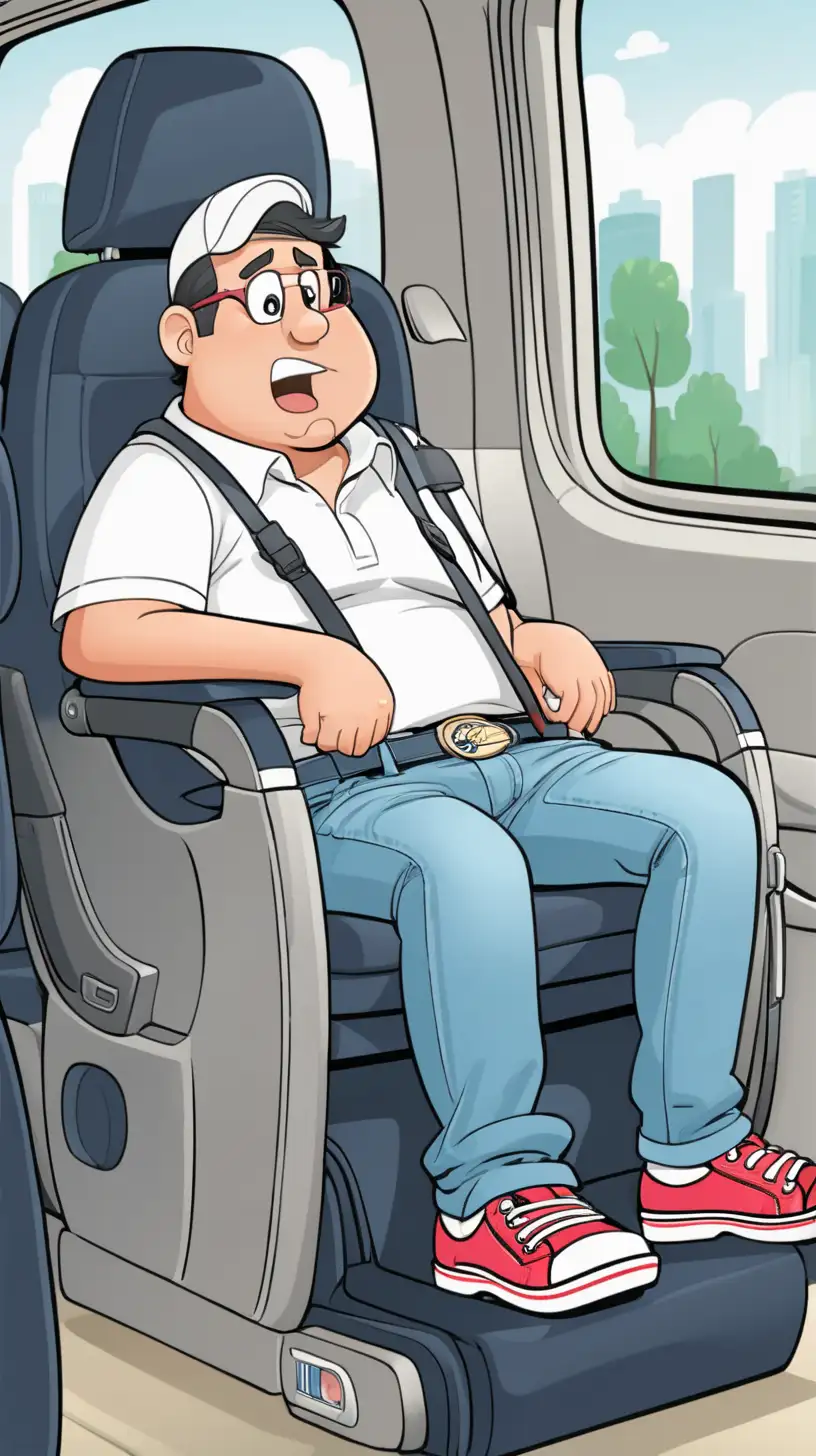 Show a car passenger dizzy from sitting on the low passenger chair.  Cartoons