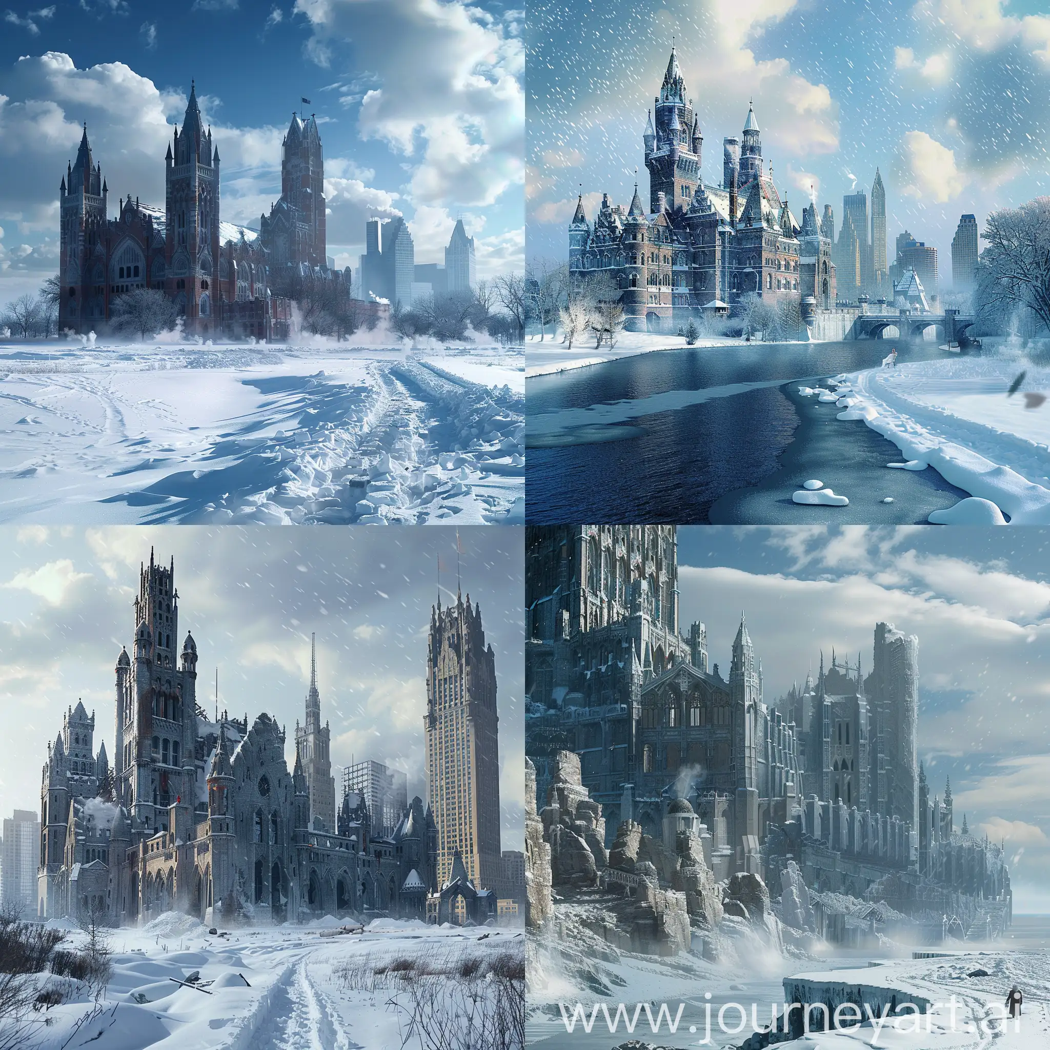 Detroit: Become Human landscape with fantasy castle and snow 
