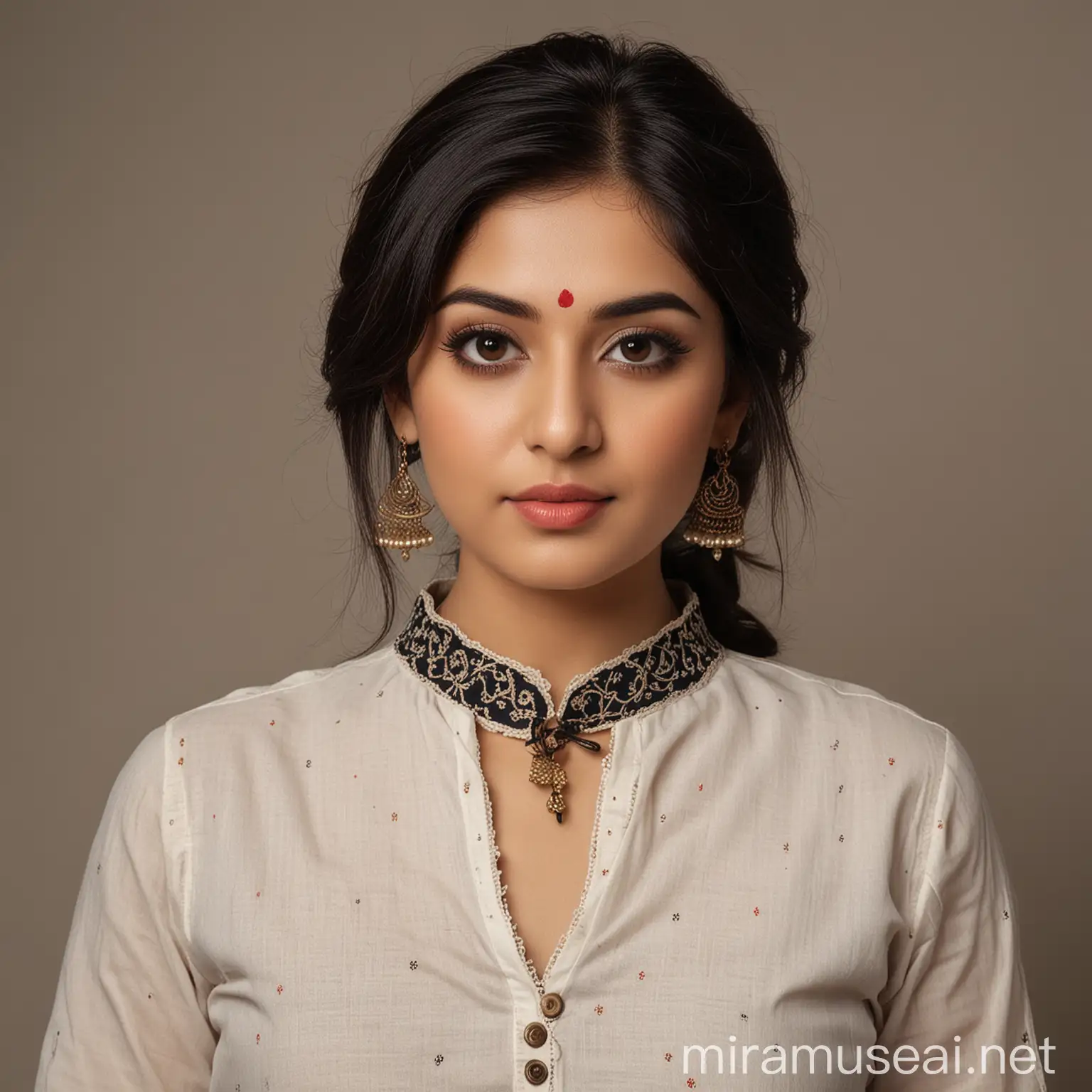 Beautiful Pakistani Women in Traditional Cotton Blouses Medium Shot Indian Makeup Pose