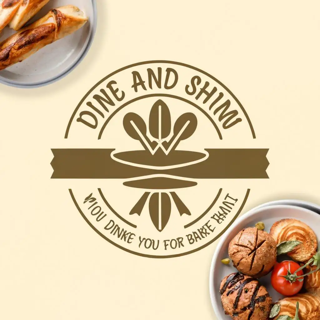 a logo design,with the text "Dine and Shine", main symbol:Food, Drinks and Bakery items,Moderate,be used in Restaurant industry,clear background