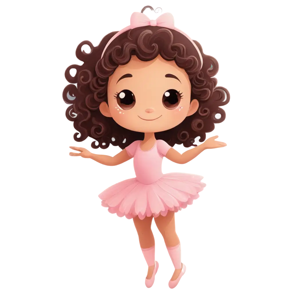 Ballerina little girl cartoon in pastel color with curly hair