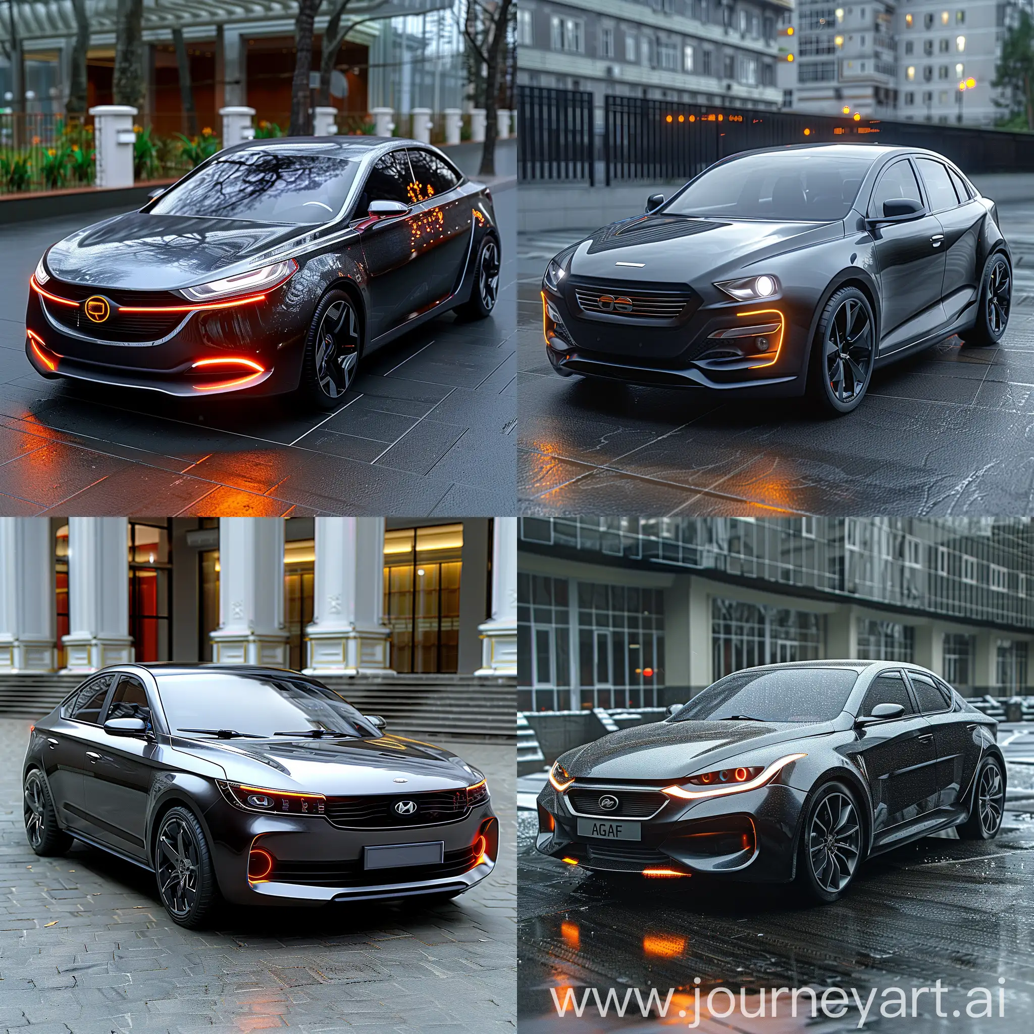 Futuristic LADA Vesta https://upload.wikimedia.org/wikipedia/commons/thumb/8/85/Lada_Vesta_%28cropped%29.jpg/280px-Lada_Vesta_%28cropped%29.jpg:: Sleek and aerodynamic body, Advanced lighting technolog, Smart glass technology, Integrated biometric authentication, Augmented reality heads-up display, Self-healing body panels, Advanced autonomous driving capabilities, Intelligent connectivity, Environmentally-friendly materials, Holographic displays and controls, Premium materials, Attention to detail, Customizable interior, Comfort-focused seating, Noise insulation, Intuitive user interface, Premium audio system, Efficient lighting design, Dynamic exterior styling, Advanced safety features, octane render --stylize 1000