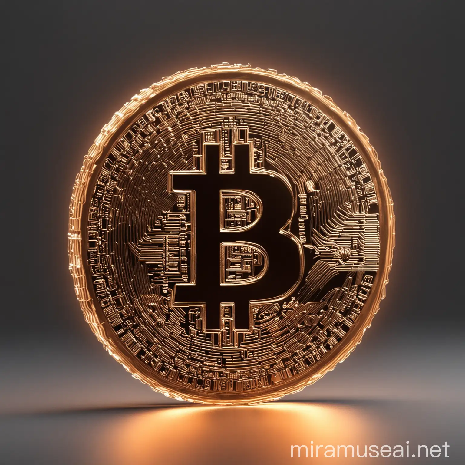 Electric Bitcoin Coin Illuminated with Light