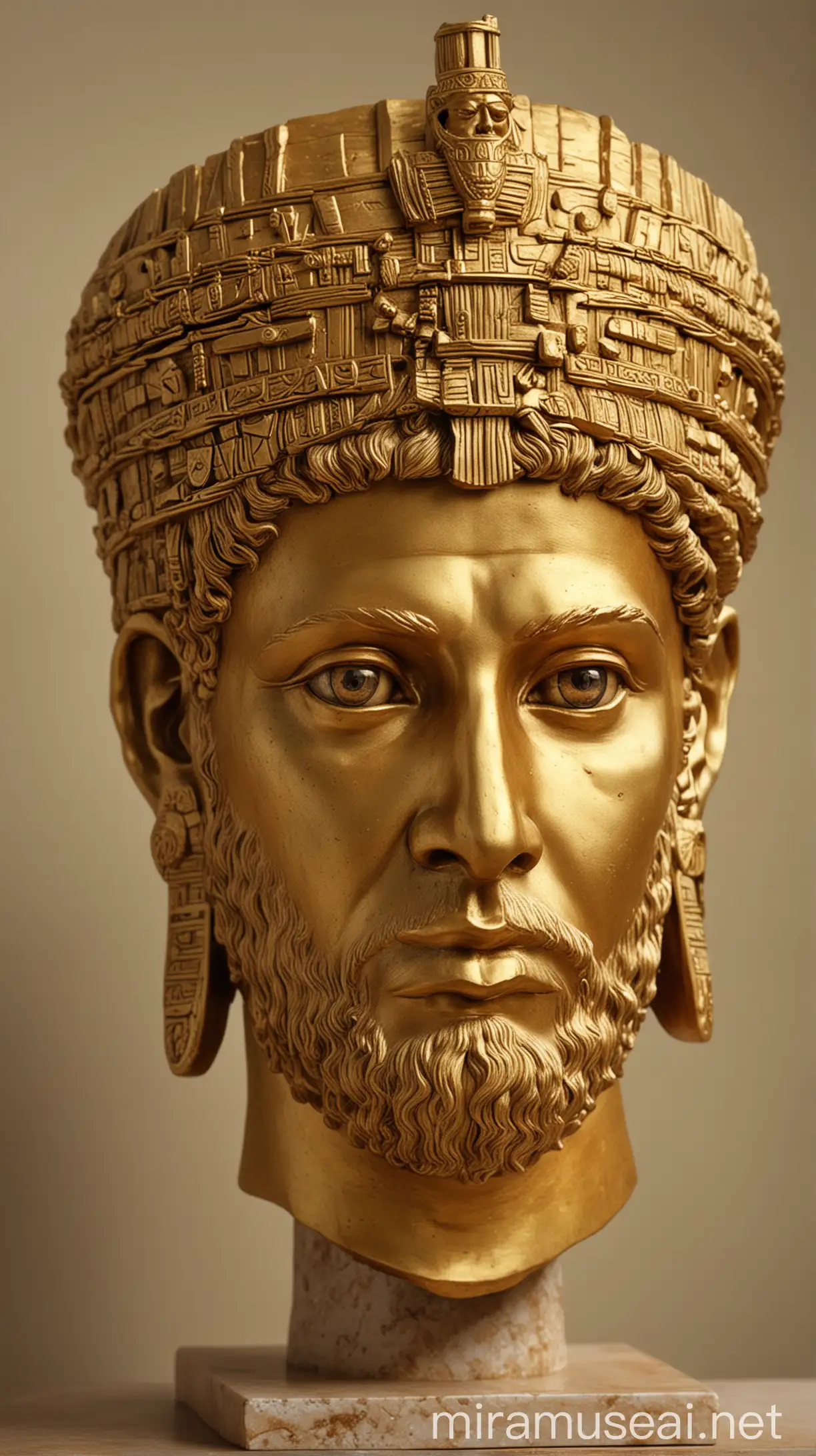 Babylonian Empire - Golden Head Statue

Prompt: Create an illustration of a majestic golden statue representing the Babylonian Empire, with intricate details and a regal crown, symbolizing its status as the "golden head" in Daniel's dream.