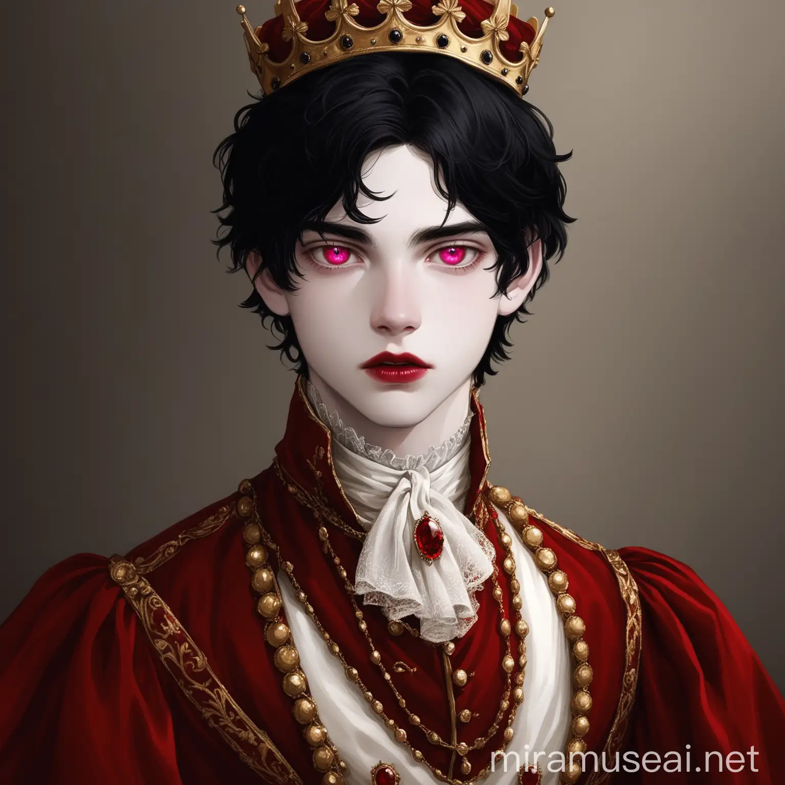 Young King with Royal Red and White Attire and Ruby Jewelry