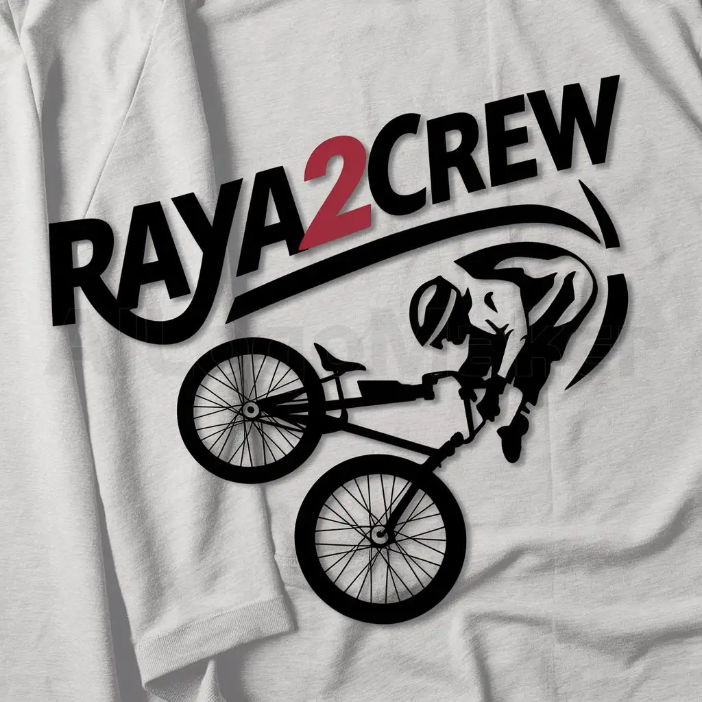 a logo design,with the text "raya2crew", main symbol:bmx,complex,be used in textil industry,clear background