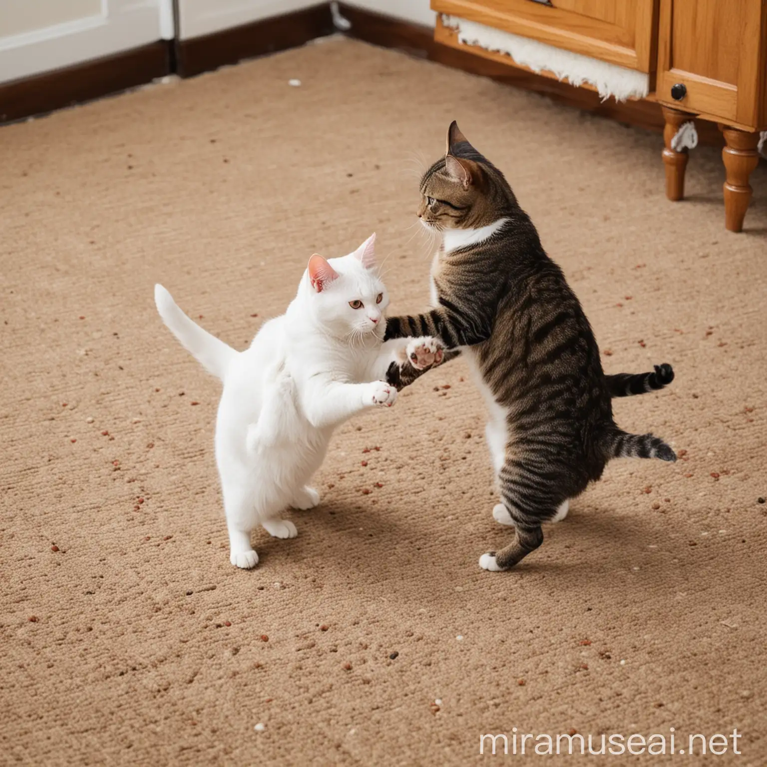 Capture clips of your cats engaging in playful wrestling matches, where they bat at each other's paws and roll around on the floor.