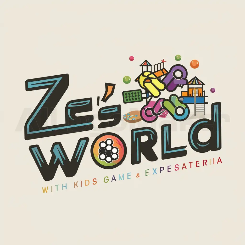 a logo design,with the text "Zee'sWorld", main symbol: Create a Vibrant Logo named "Zee'sWorld". Incorporate a kids playground, board games, connect 4, and a small cafeteria to represent the playground activities. Use vibrant and pastel colors to reflect the lively and fun atmosphere of the project, modern and stylish.,complex,be used in Others industry,clear background